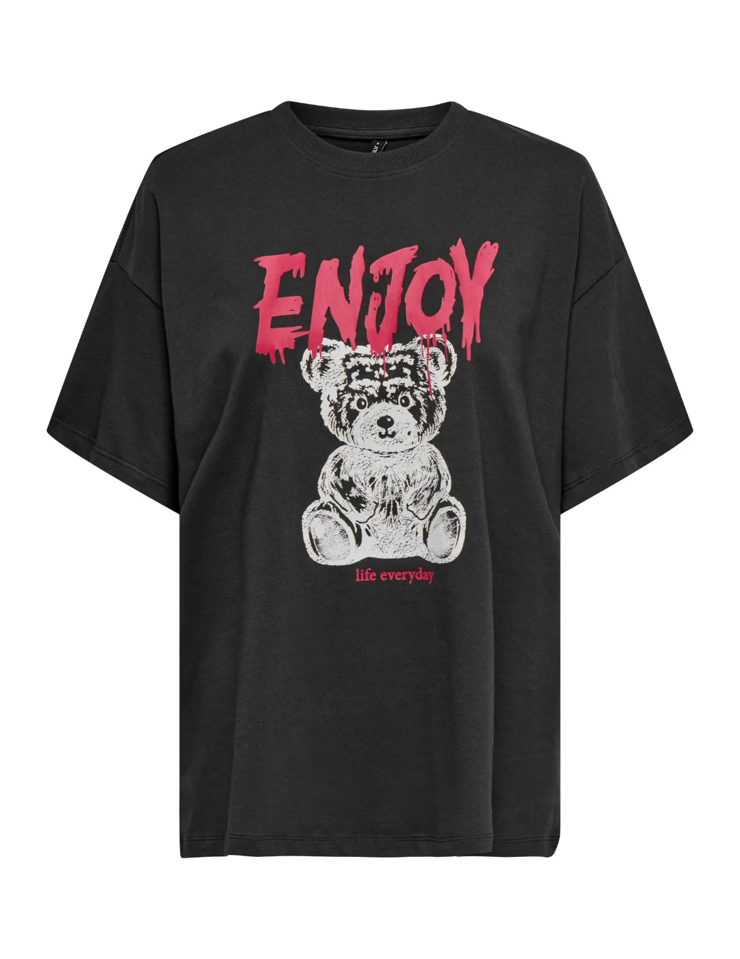 Camiseta ONLY Vivvi Enjoy Teddy Negro | Bicos de Fío