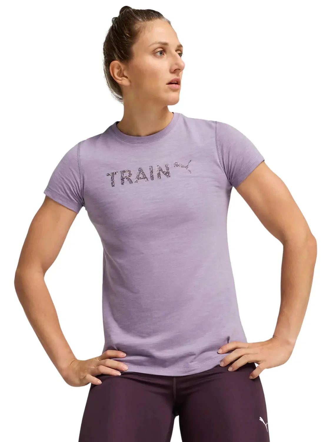 Camiseta PUMA Women's Graphic Tee Train Lila | Bicos de Fío