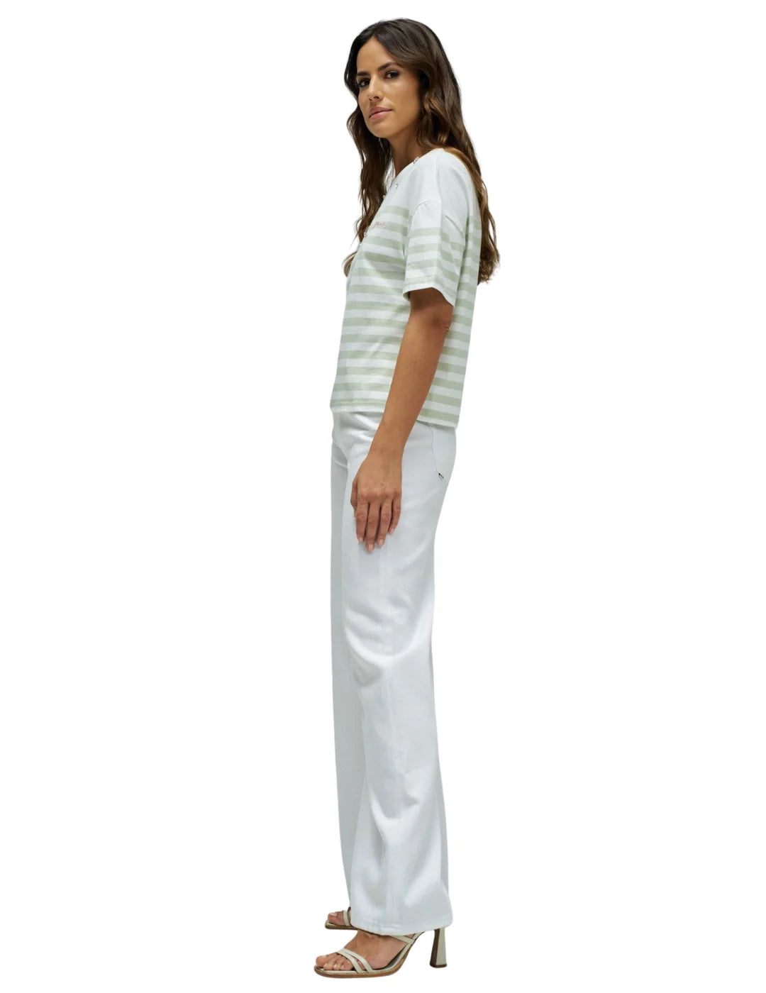 Camiseta Rayas Verdes Salsa Jeans Blanco | Bicos de Fío