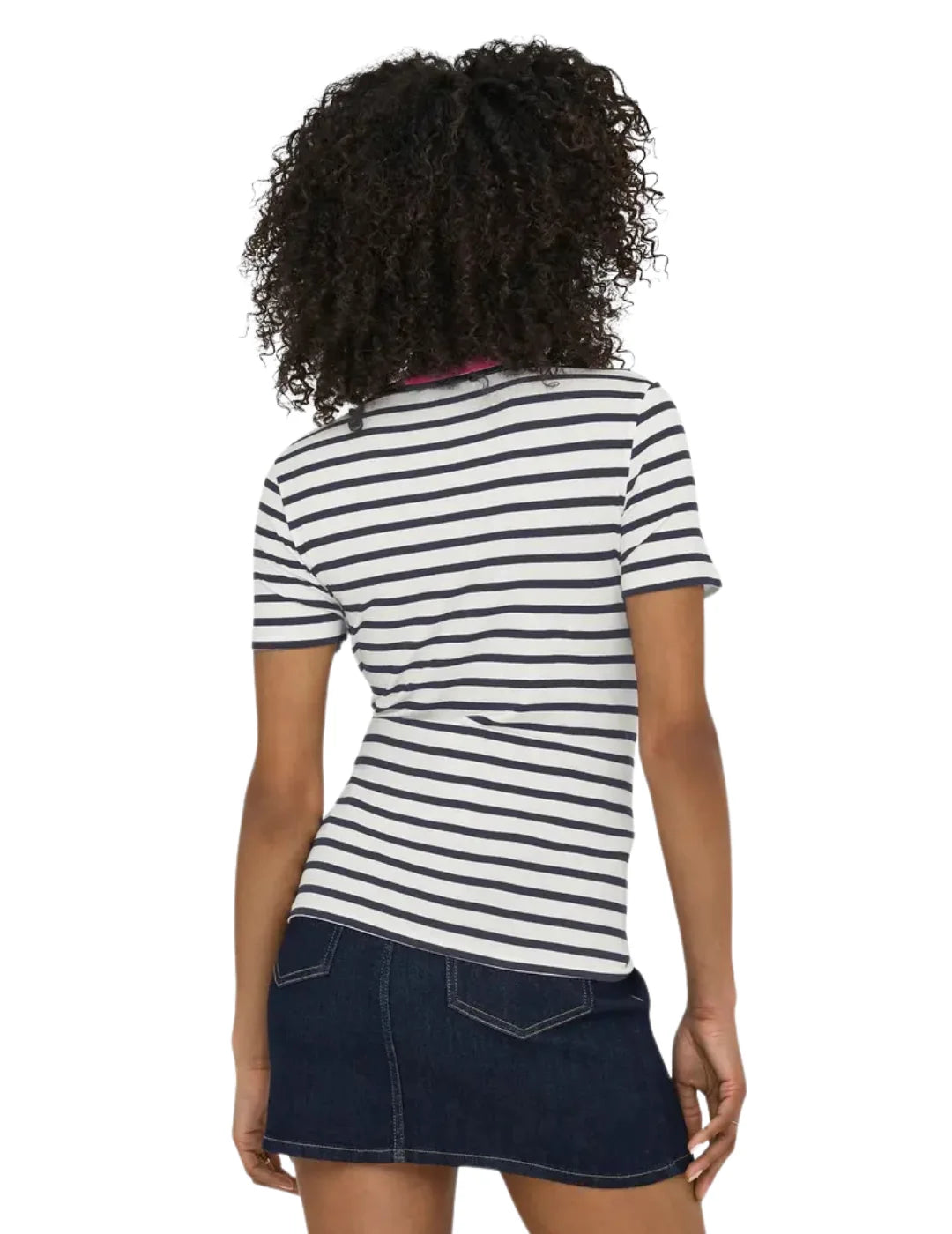 Camiseta Rayas ONLY Heart Flamingo Azul Marino | Bicos de Fío