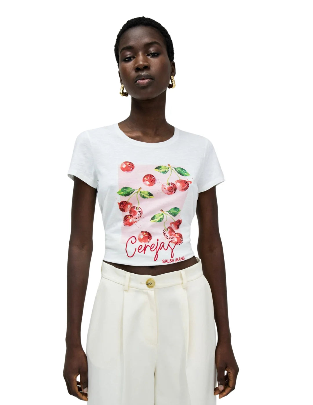 Camiseta Salsa Jeans Cerezas Blanco | Bicos de Fío