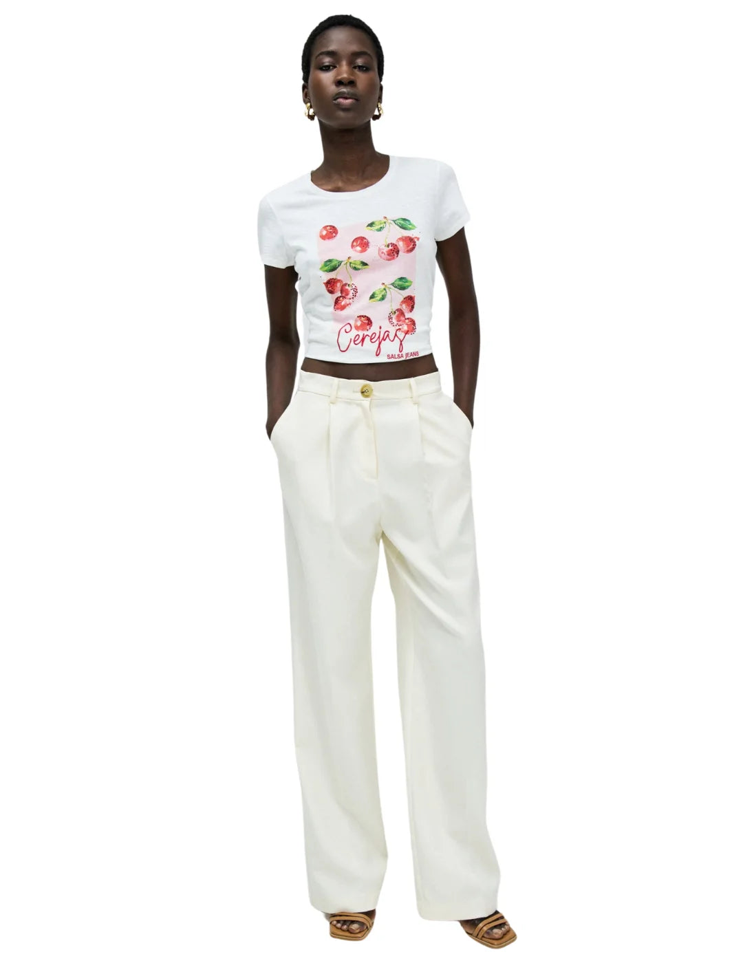 Camiseta Salsa Jeans Cerezas Blanco | Bicos de Fío