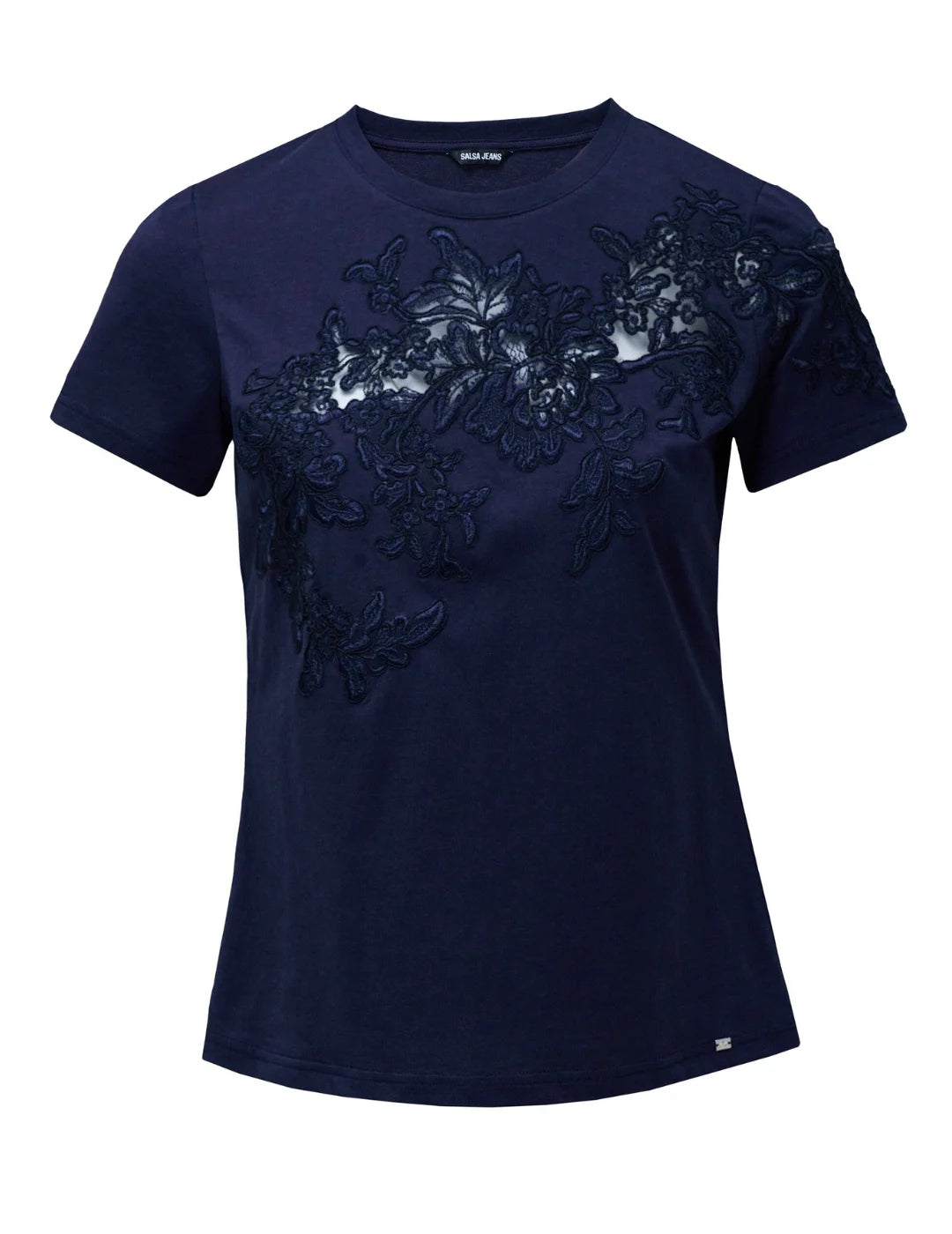 Camiseta Salsa Jeans Flores Encaje Azul | Bicos de Fío