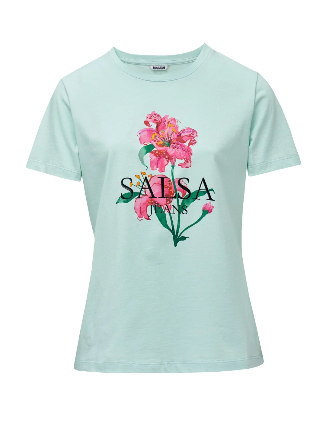 Camiseta Salsa Jeans Flower Print Verde Agua | Bicos de Fío