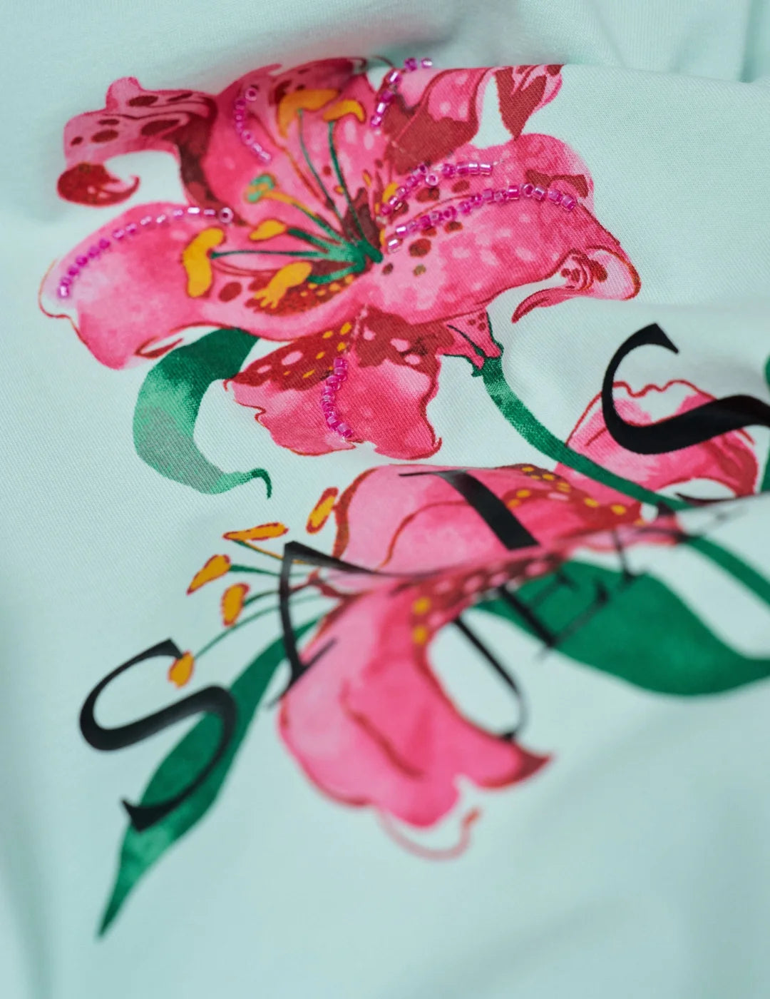 Camiseta Salsa Jeans Flower Print Verde Agua | Bicos de Fío