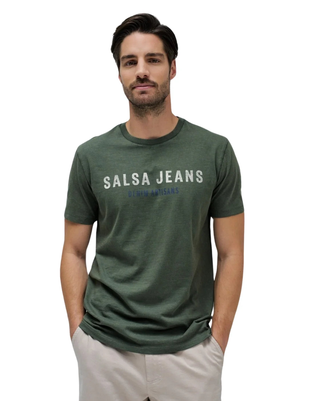 Camiseta Salsa Jeans Logo Washed Verde | Bicos de Fío