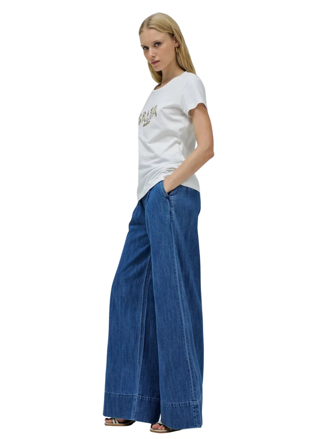 Camiseta Salsa Jeans Logo Cuentas Blanco | Bicos de Fío