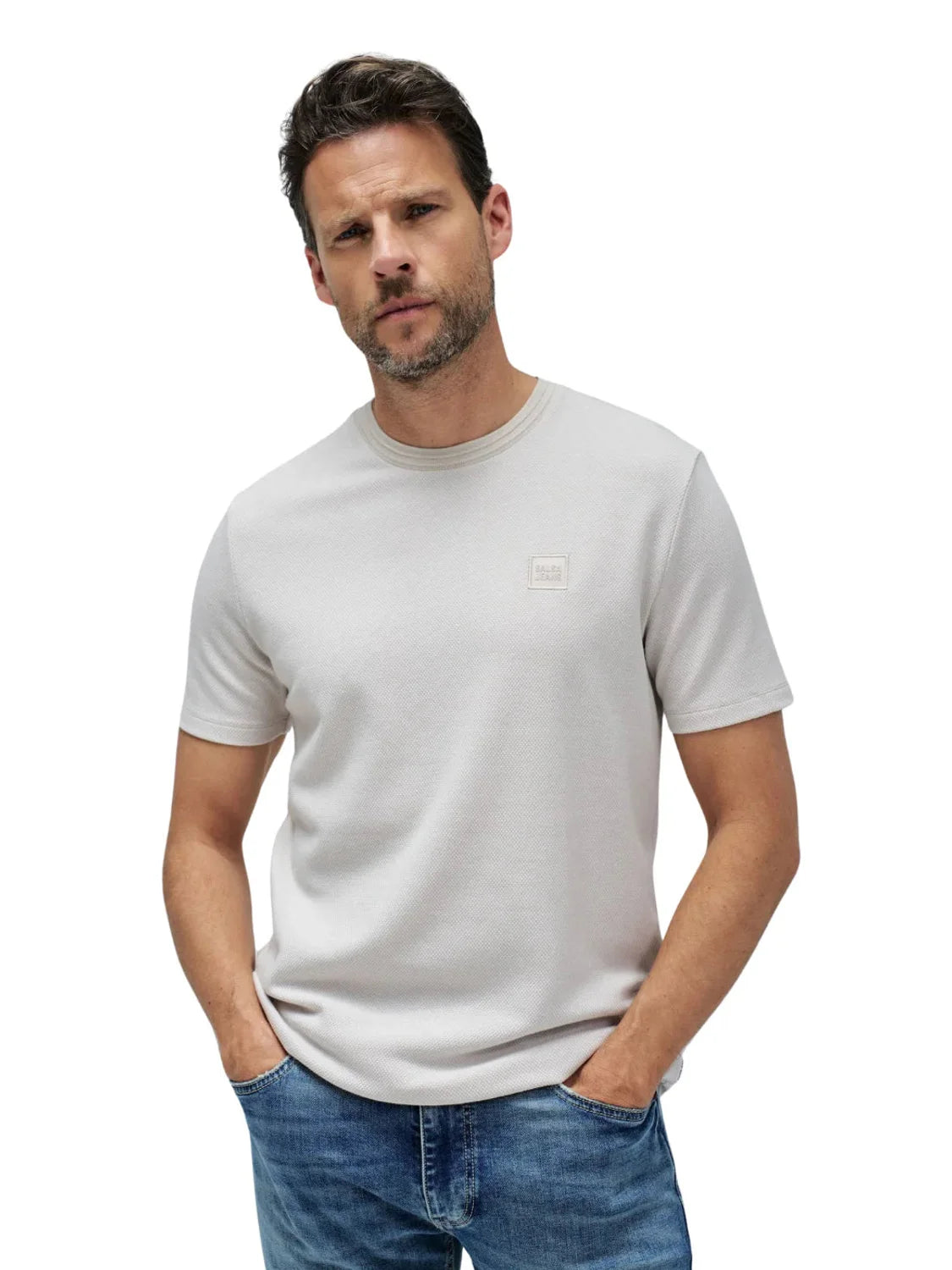 Camiseta Textura Logo Salsa Jeans Beige | Bicos de Fío