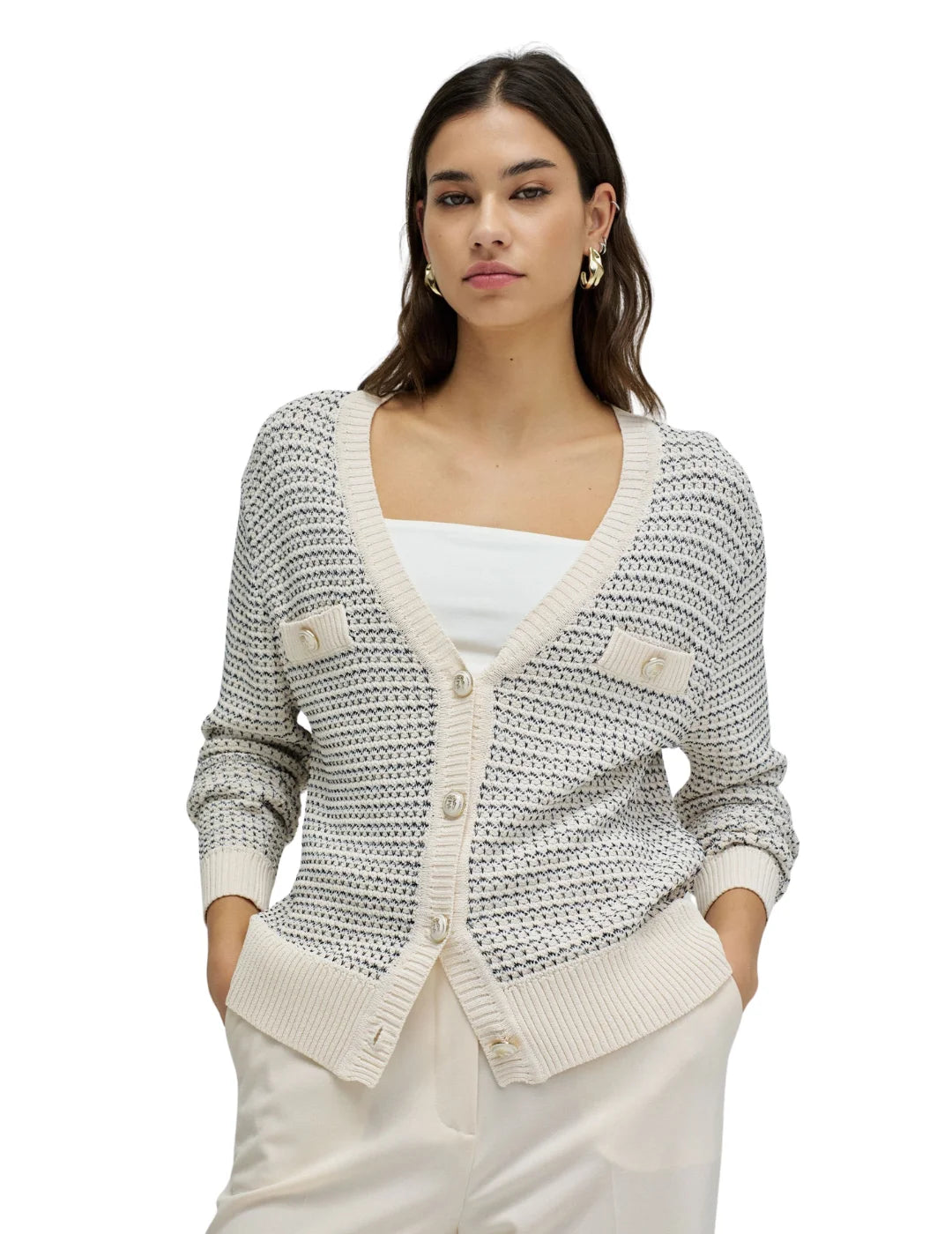 Cárdigan Lurex Salsa Jeans Beige | Bicos de Fío