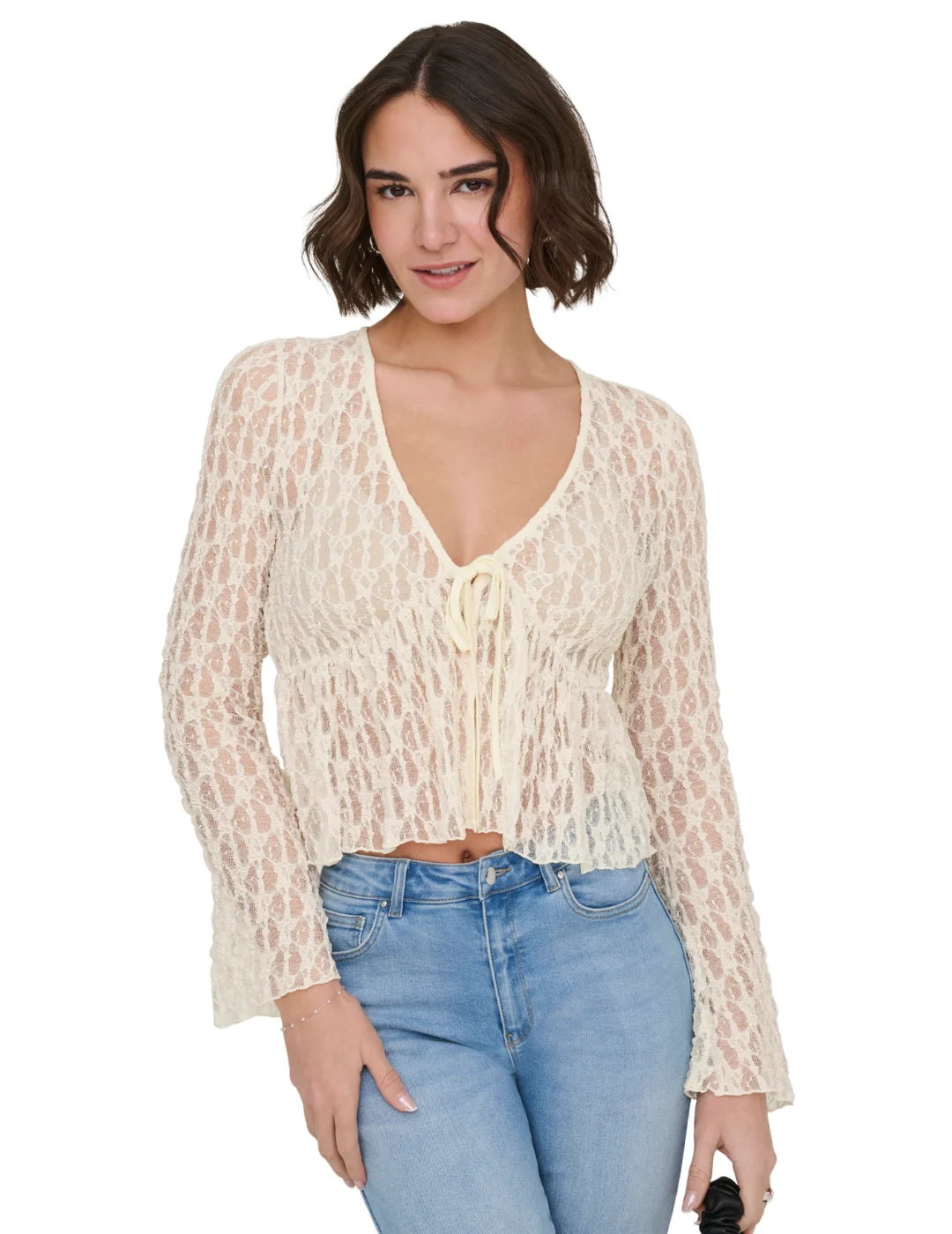 Cárdigan ONLY Aya Lace Crudo | Bicos de Fío