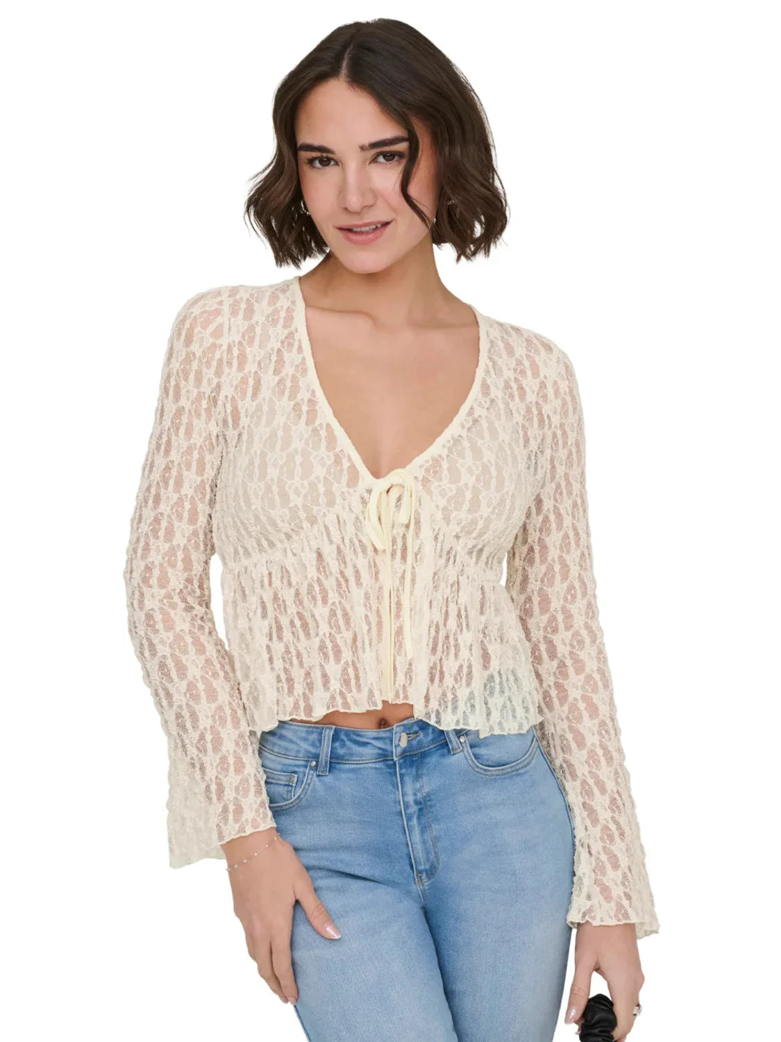 Cárdigan ONLY Aya Lace Crudo | Bicos de Fío