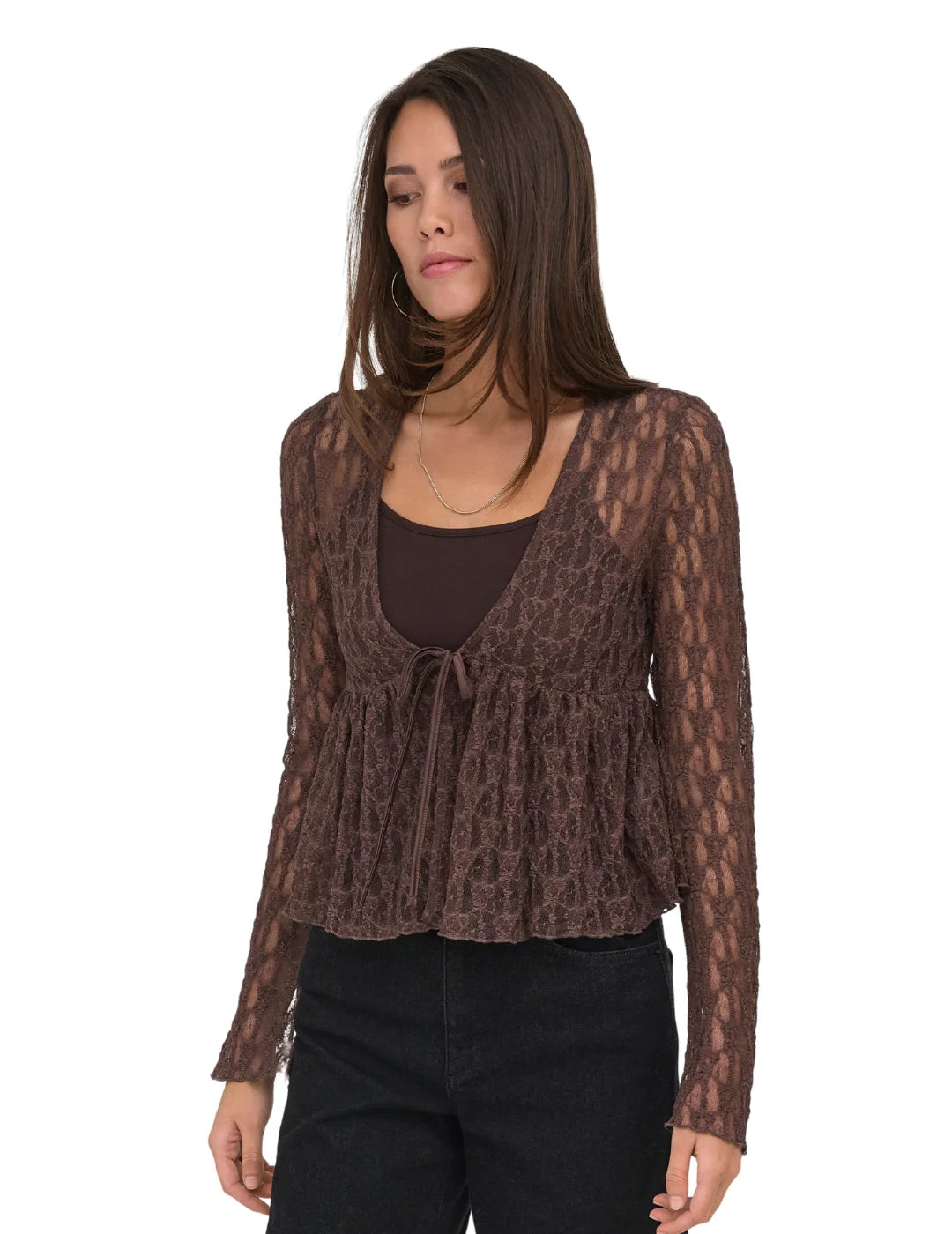 Cárdigan ONLY Aya Lace Chocolate | Bicos de Fío