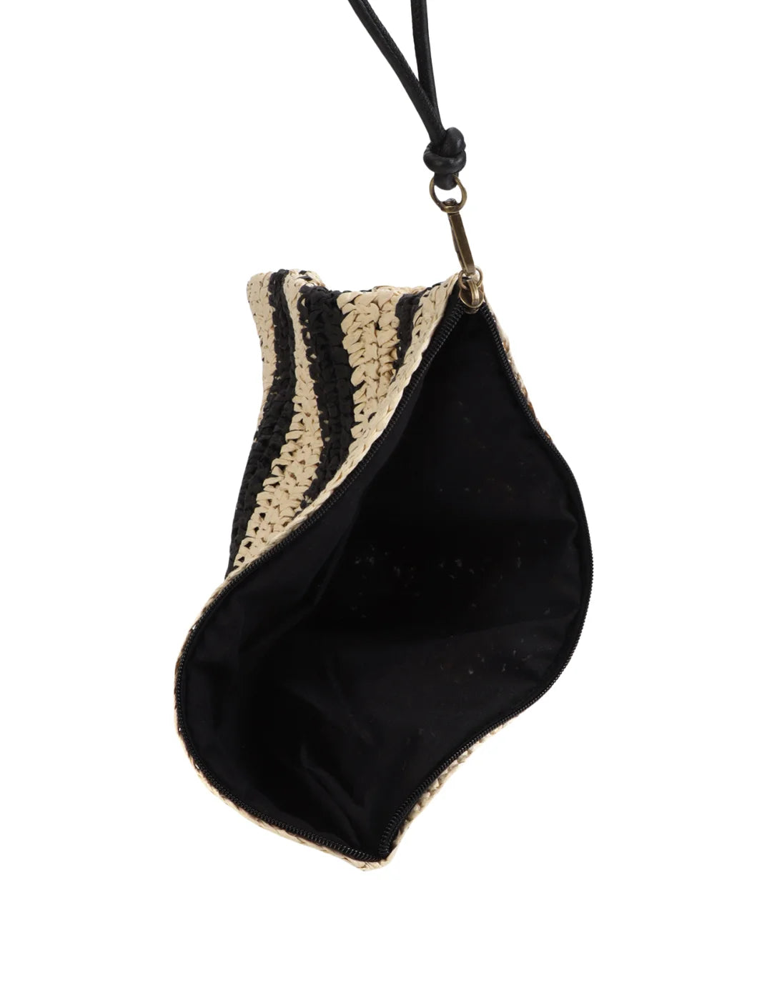 Cartera Rafia Lola Casademunt Rayas Bordado Negro | Bicos de Fío