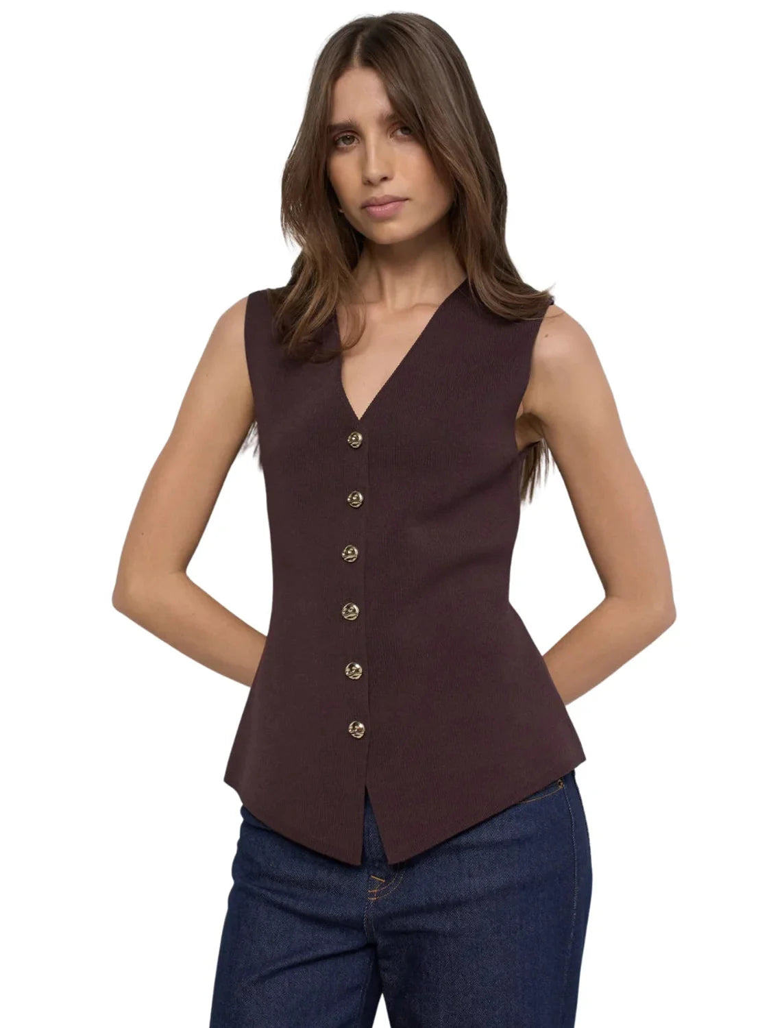 Chaleco Punto Salsa Jeans Marrón | Bicos de Fío