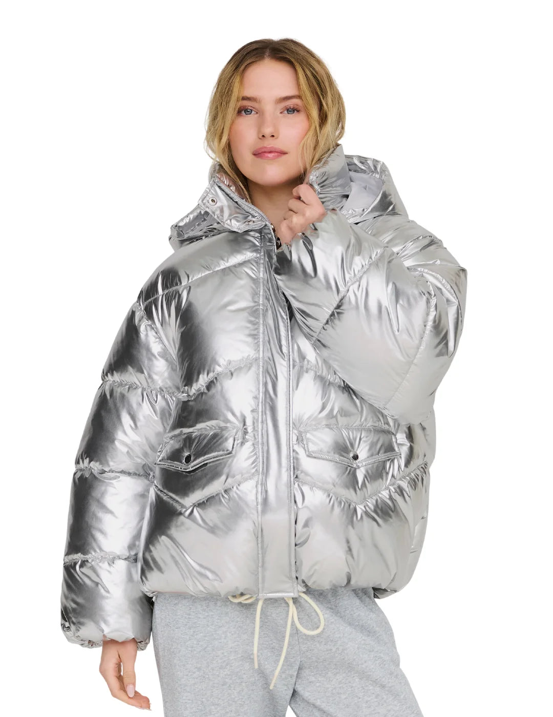 Chaqueta Acolchada Only Onlpearl Plata | Bicos de Fío