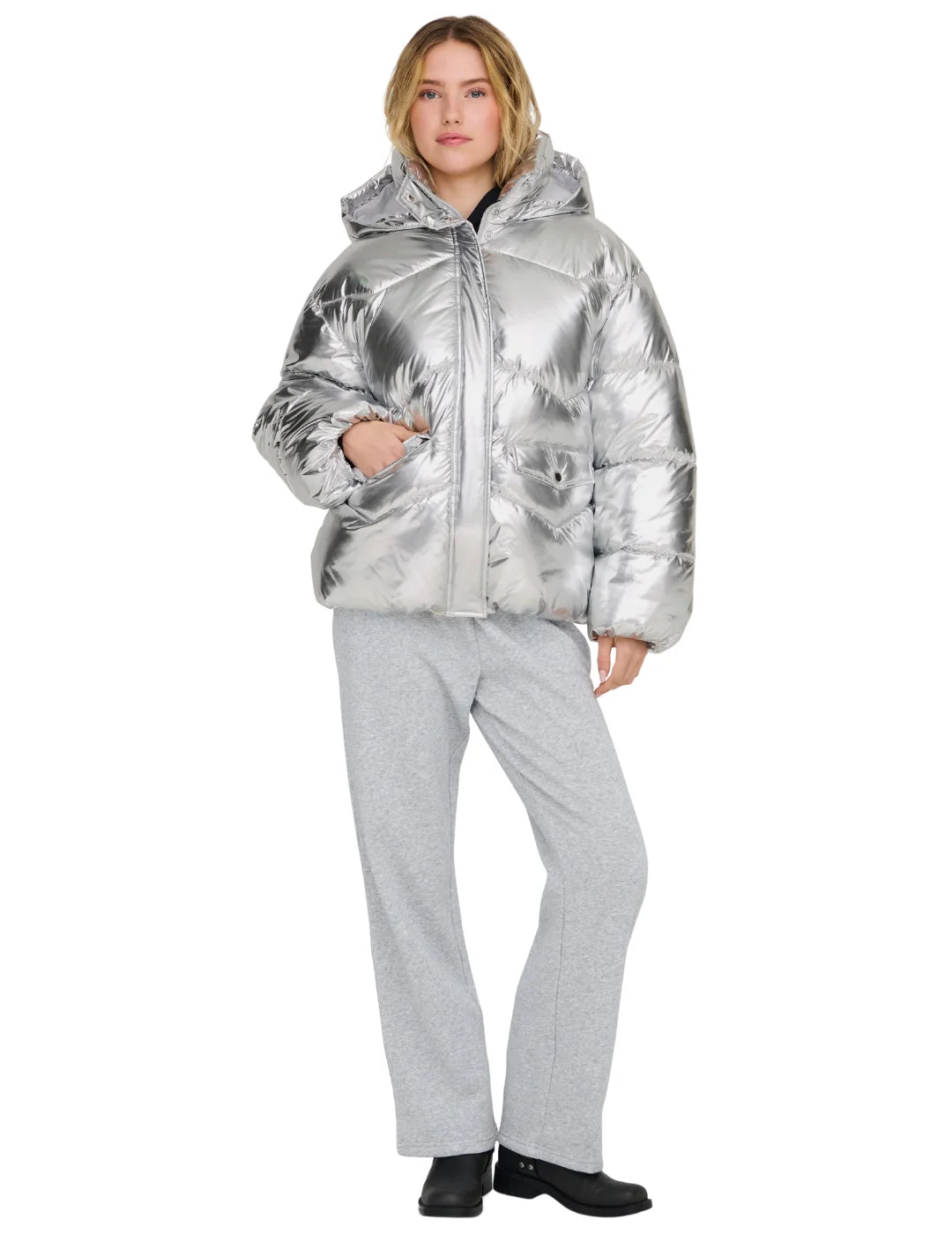 Chaqueta Acolchada Only Onlpearl Plata | Bicos de Fío