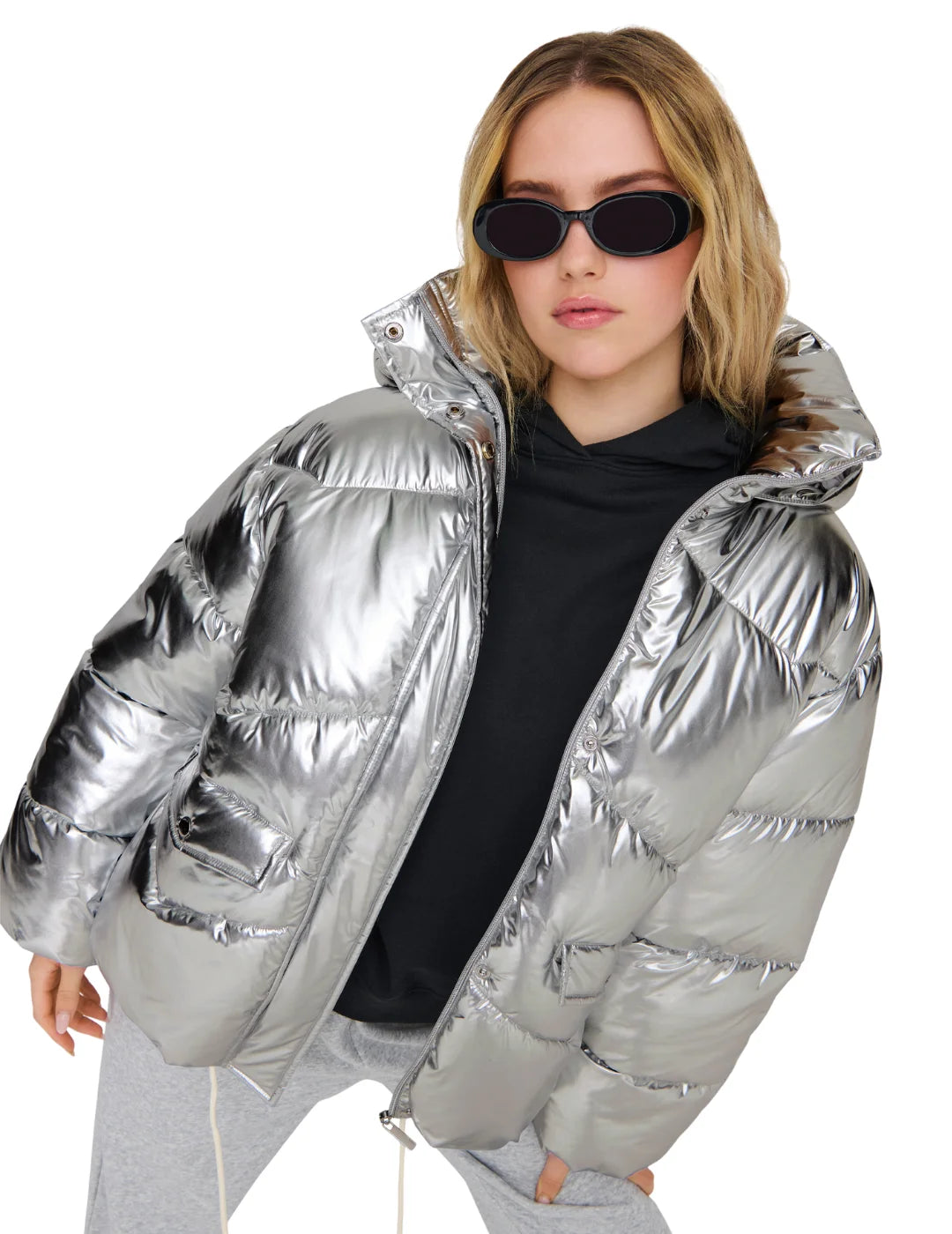 Chaqueta Acolchada Only Onlpearl Plata | Bicos de Fío