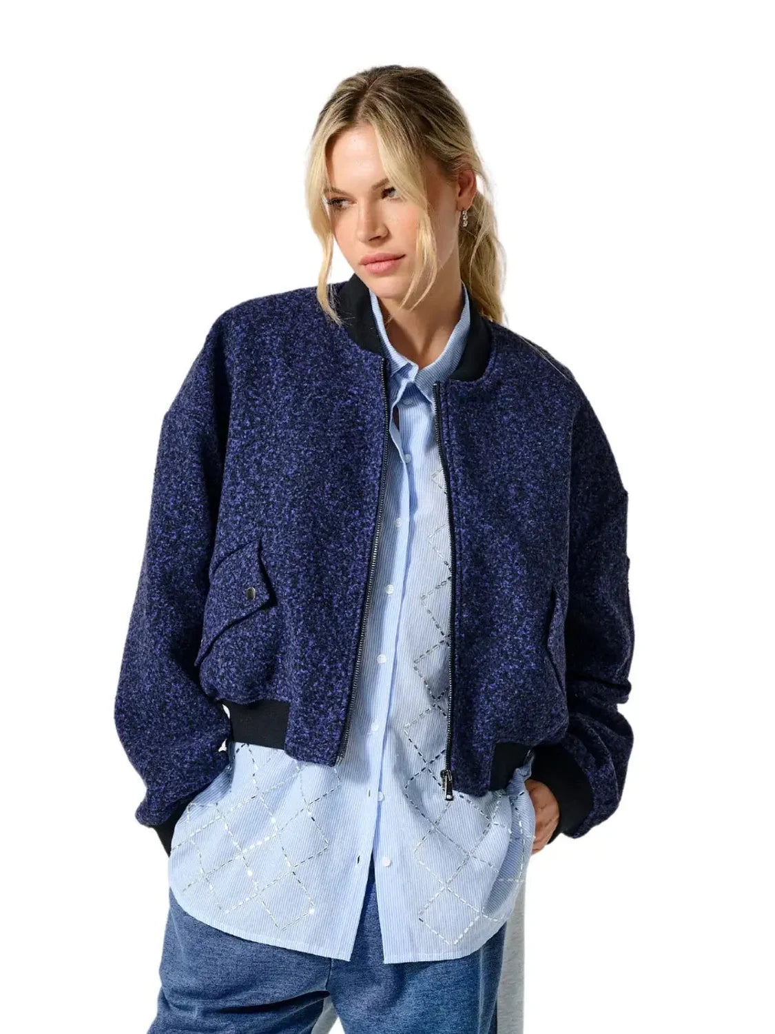 Chaqueta Bomber ONLY Varna Azul Marino | Bicos de Fío