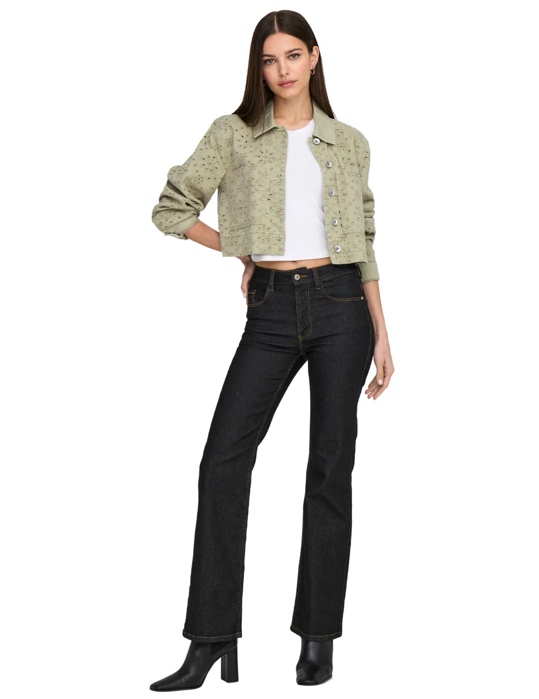 Chaqueta Corta Crochet ONLY Elsa Verde | Bicos de Fío