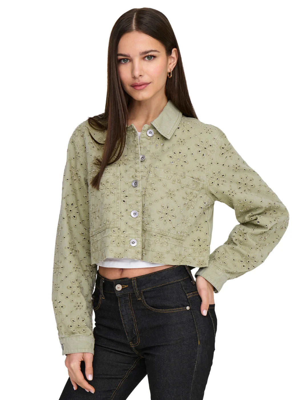 Chaqueta Corta Crochet ONLY Elsa Verde | Bicos de Fío