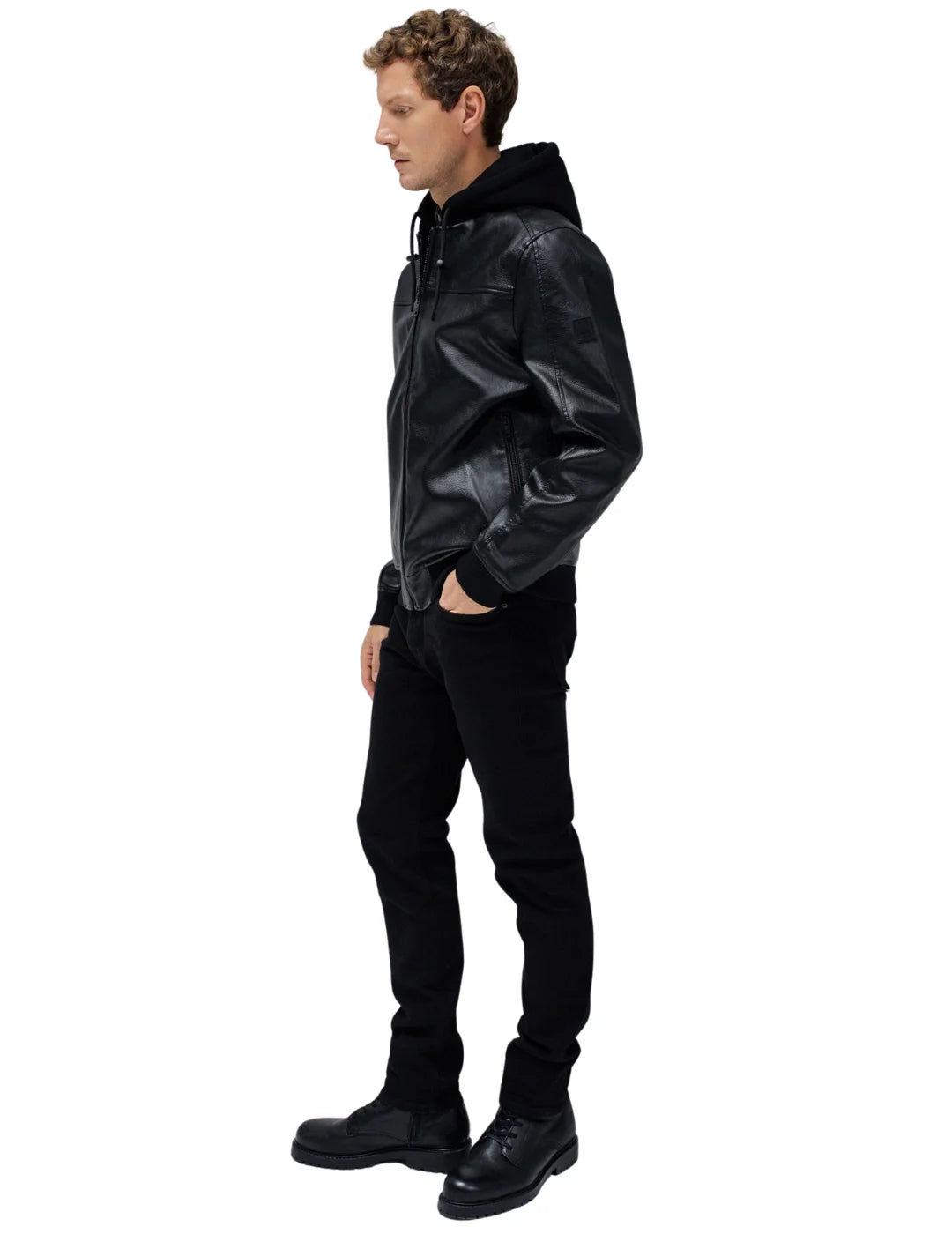 Chaqueta Bomber Efecto Piel Salsa Jeans Negro | Bicos de Fío