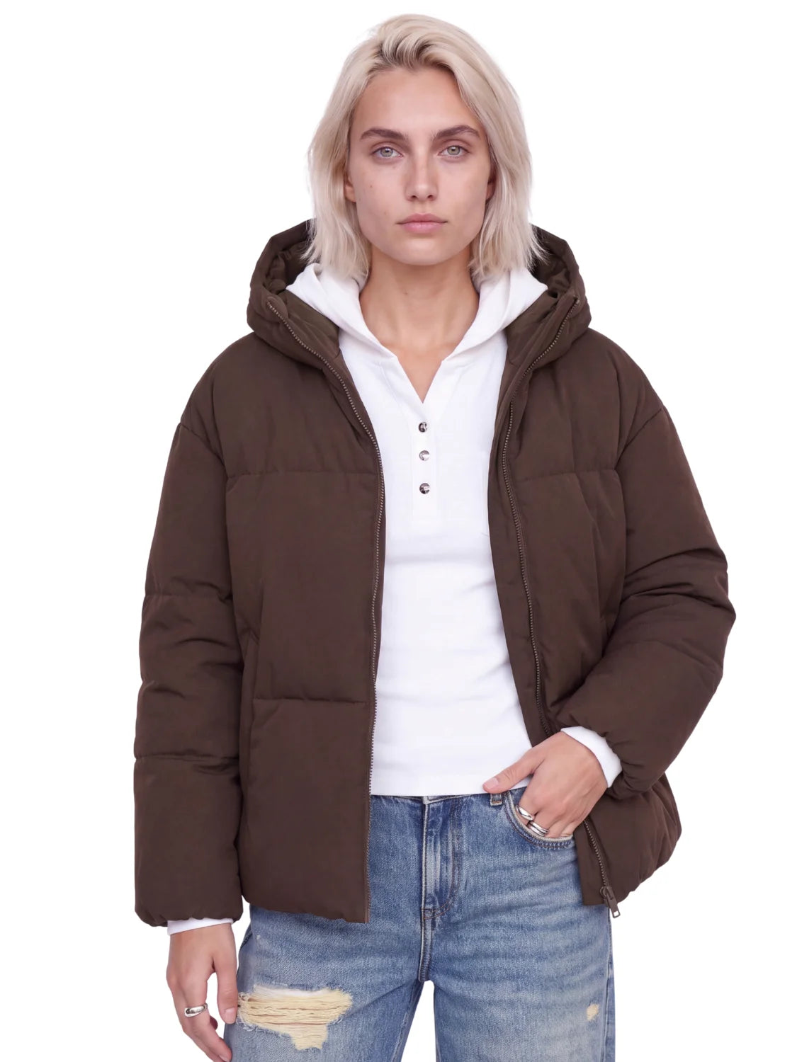 Chaqueta Puffer JJXX Galaxy Marrón Java | Bicos de Fío