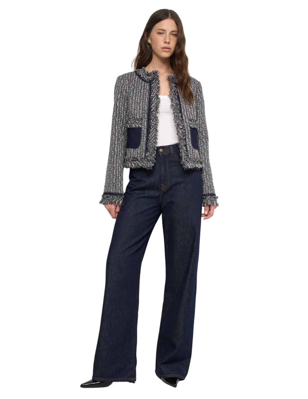Chaqueta Tweed Salsa Jeans Flecos Azul | Bicos de Fío