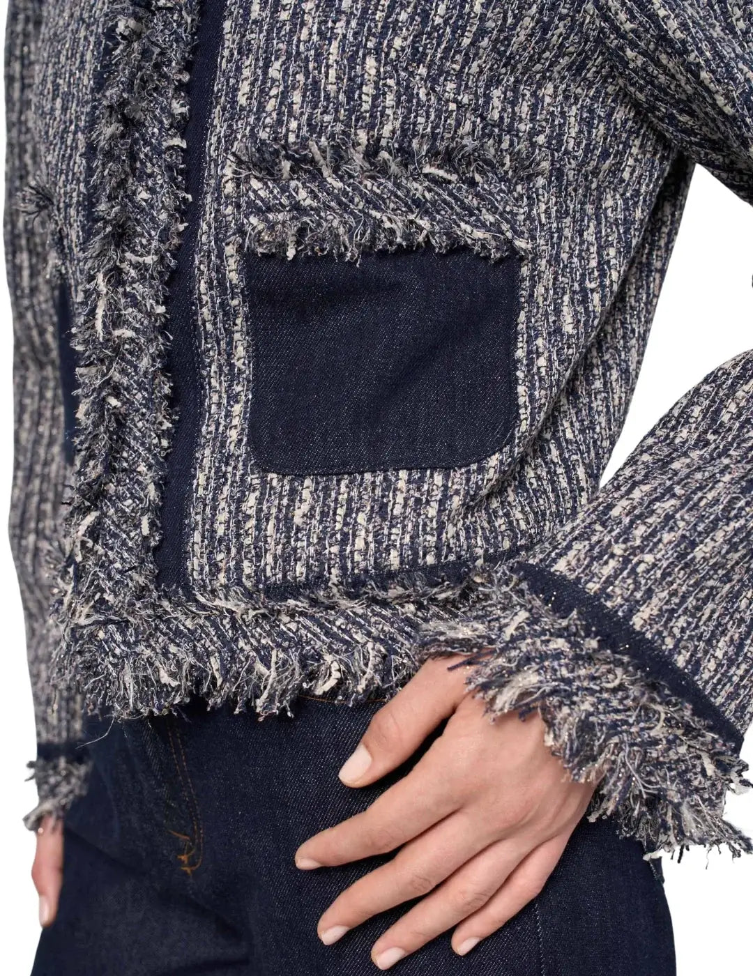 Chaqueta Tweed Salsa Jeans Flecos Azul | Bicos de Fío