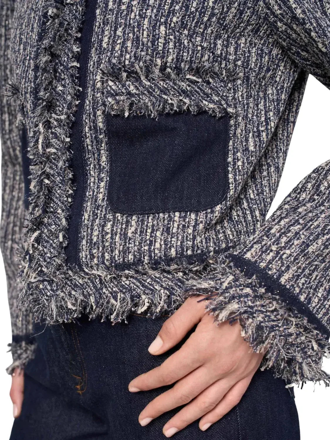 Chaqueta Tweed Salsa Jeans Flecos Azul | Bicos de Fío
