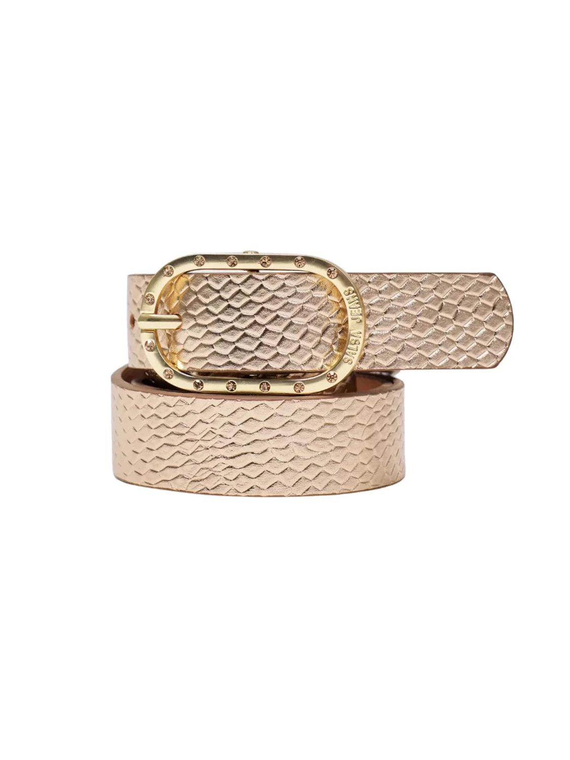 Cinturón Cuero Textura Salsa Jeans Dorado | Bicos de Fío