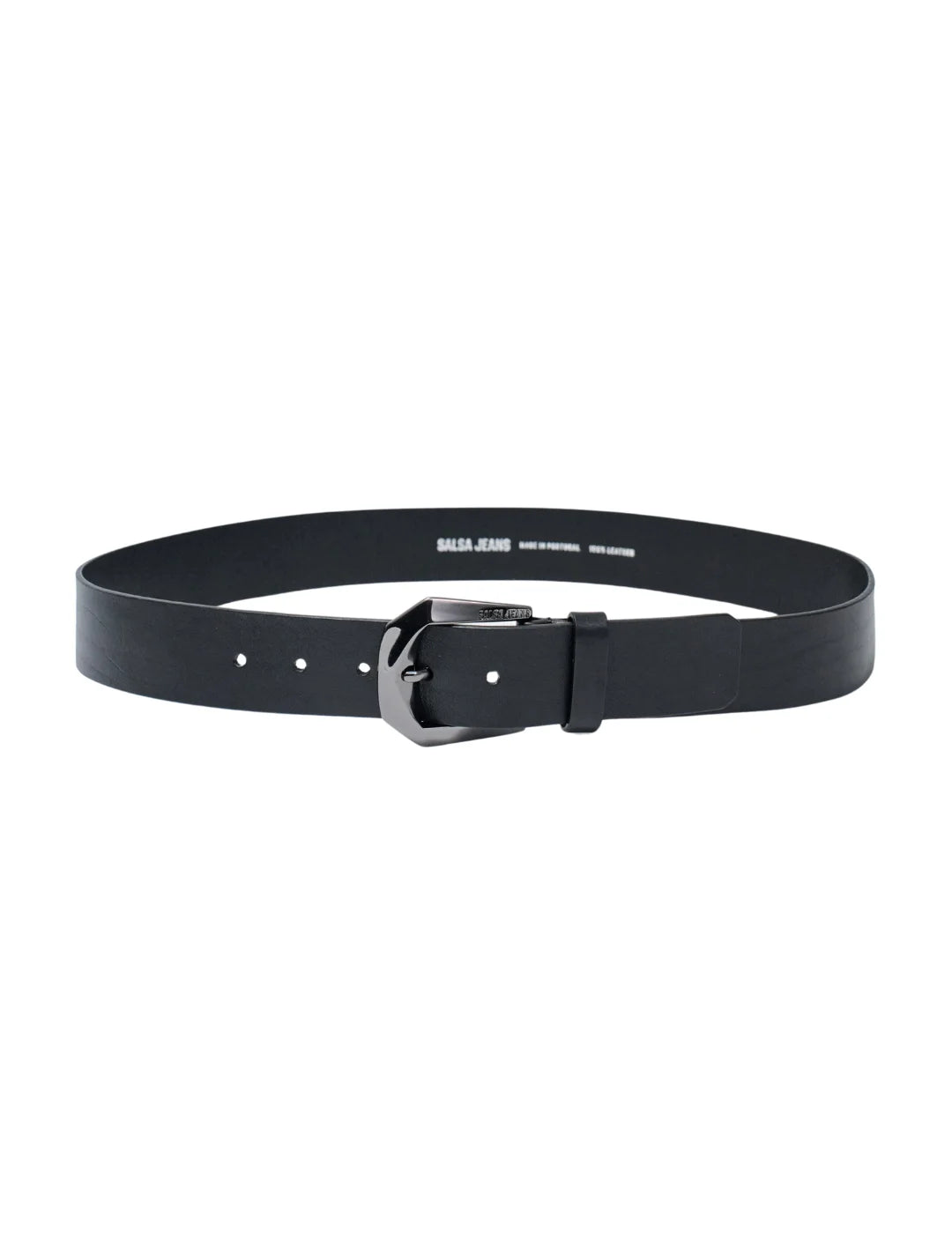 Cinturón Cuero Hebilla Brillo Salsa Jeans Negro | Bicos de Fío