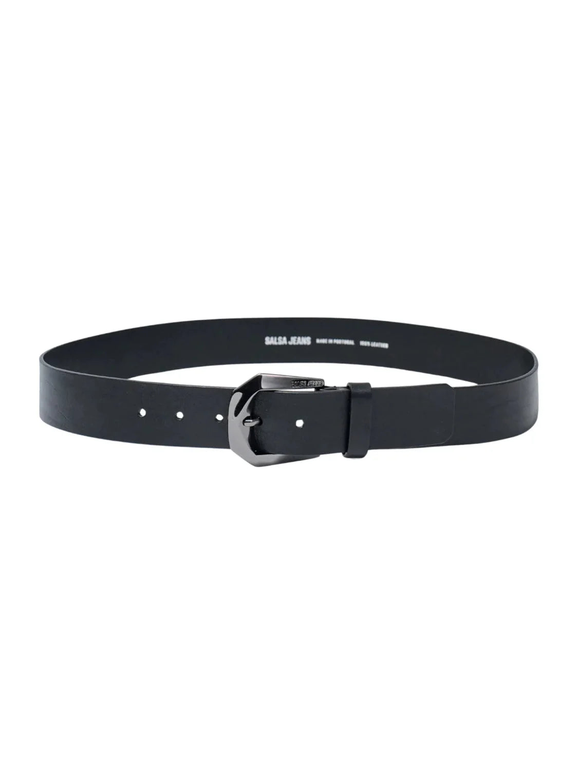 Cinturón Cuero Hebilla Brillo Salsa Jeans Negro | Bicos de Fío