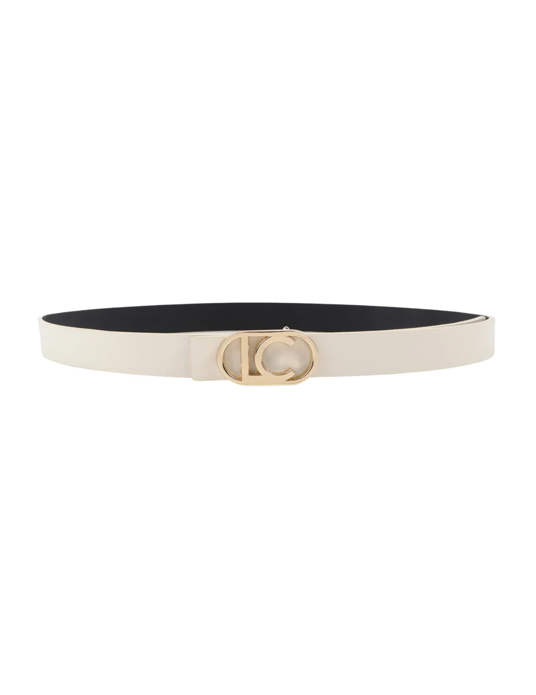 Cinturón Lola Casademunt Hebilla Logo Negro-Beige | Bicos de Fío