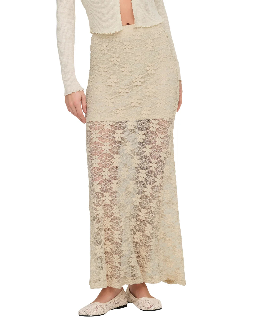 Falda Larga ONLY Pearlina Beige | Bicos de Fío
