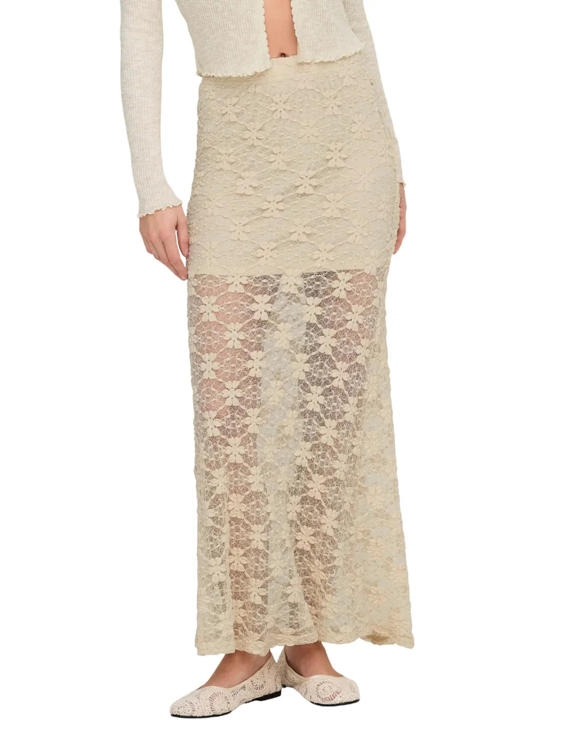 Falda Larga ONLY Pearlina Beige | Bicos de Fío
