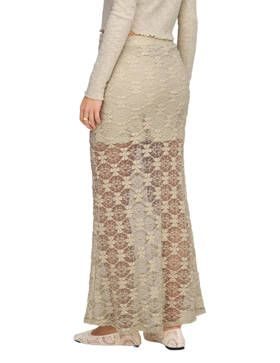 Falda Larga ONLY Pearlina Beige | Bicos de Fío
