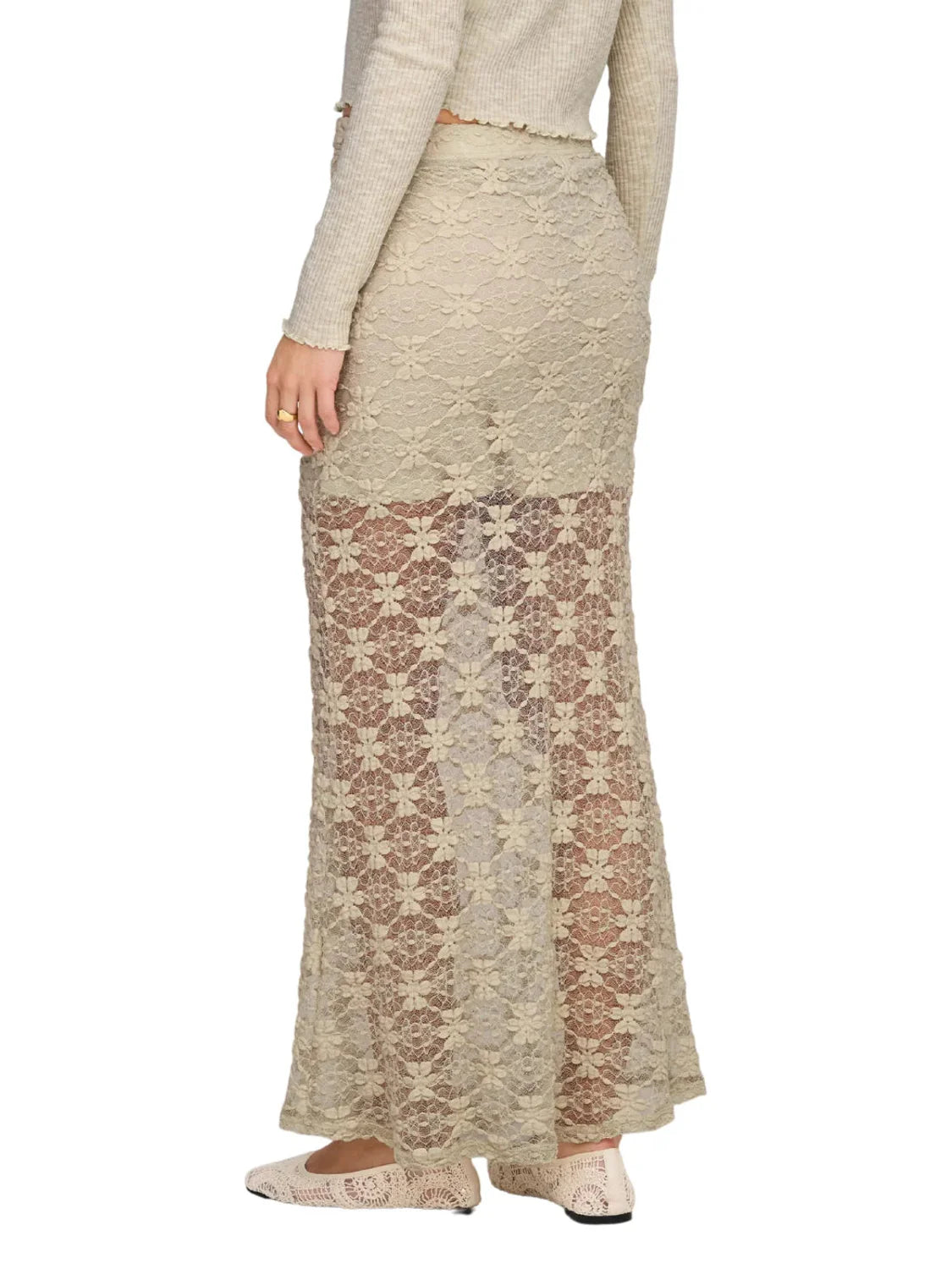 Falda Larga ONLY Pearlina Beige | Bicos de Fío