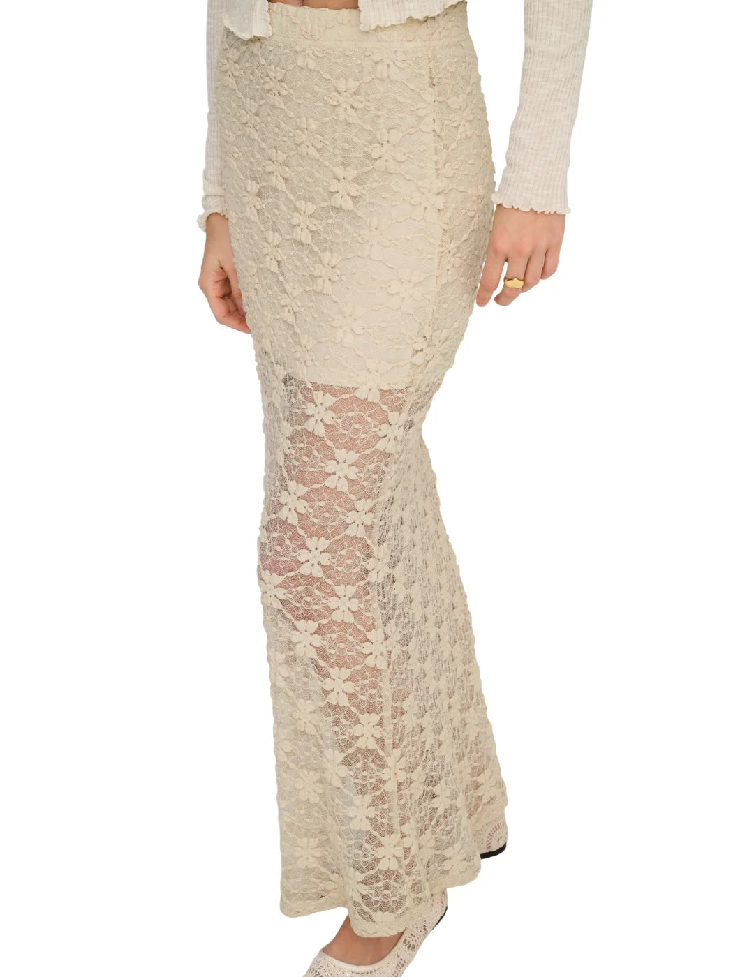 Falda Larga ONLY Pearlina Beige | Bicos de Fío