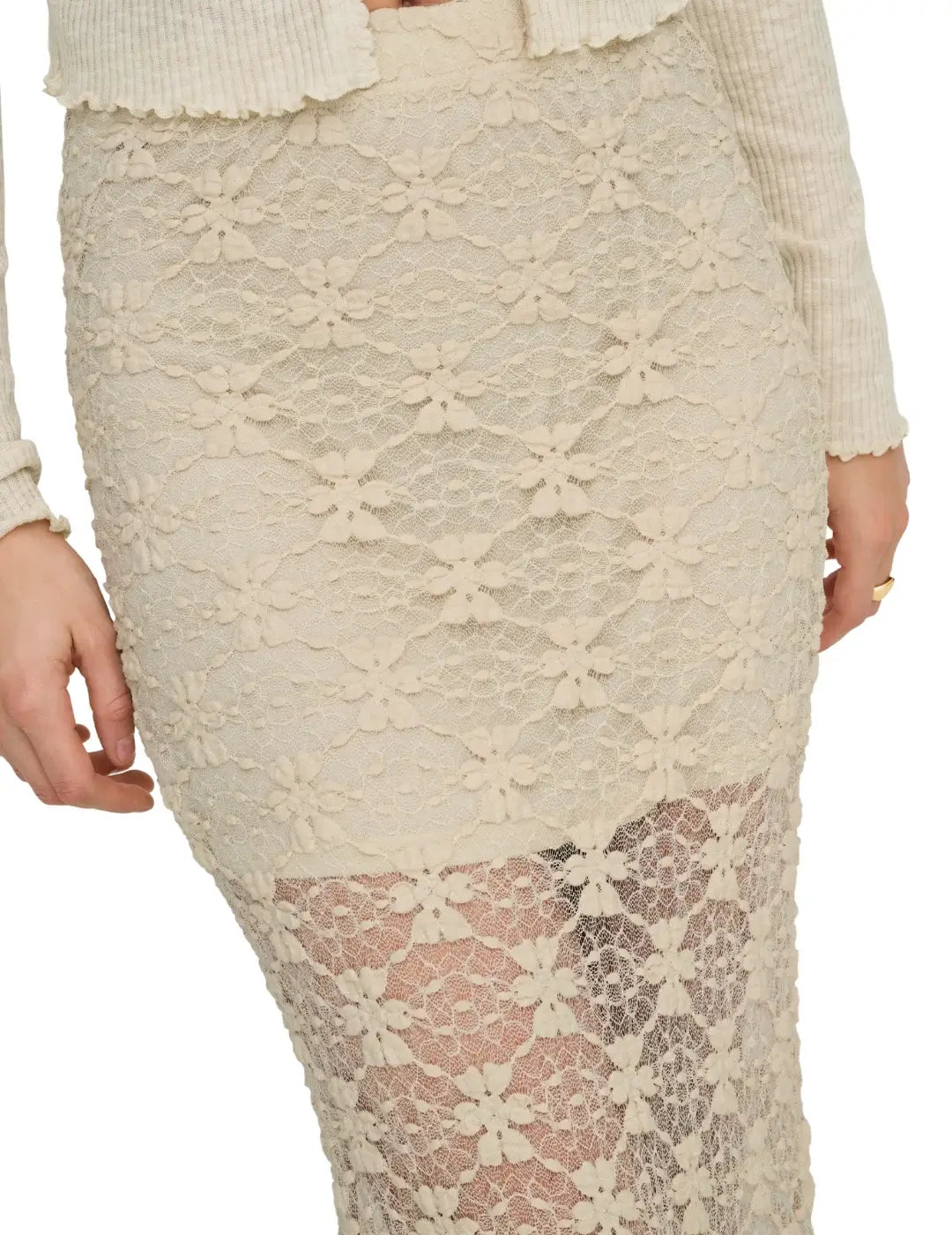 Falda Larga ONLY Pearlina Beige | Bicos de Fío