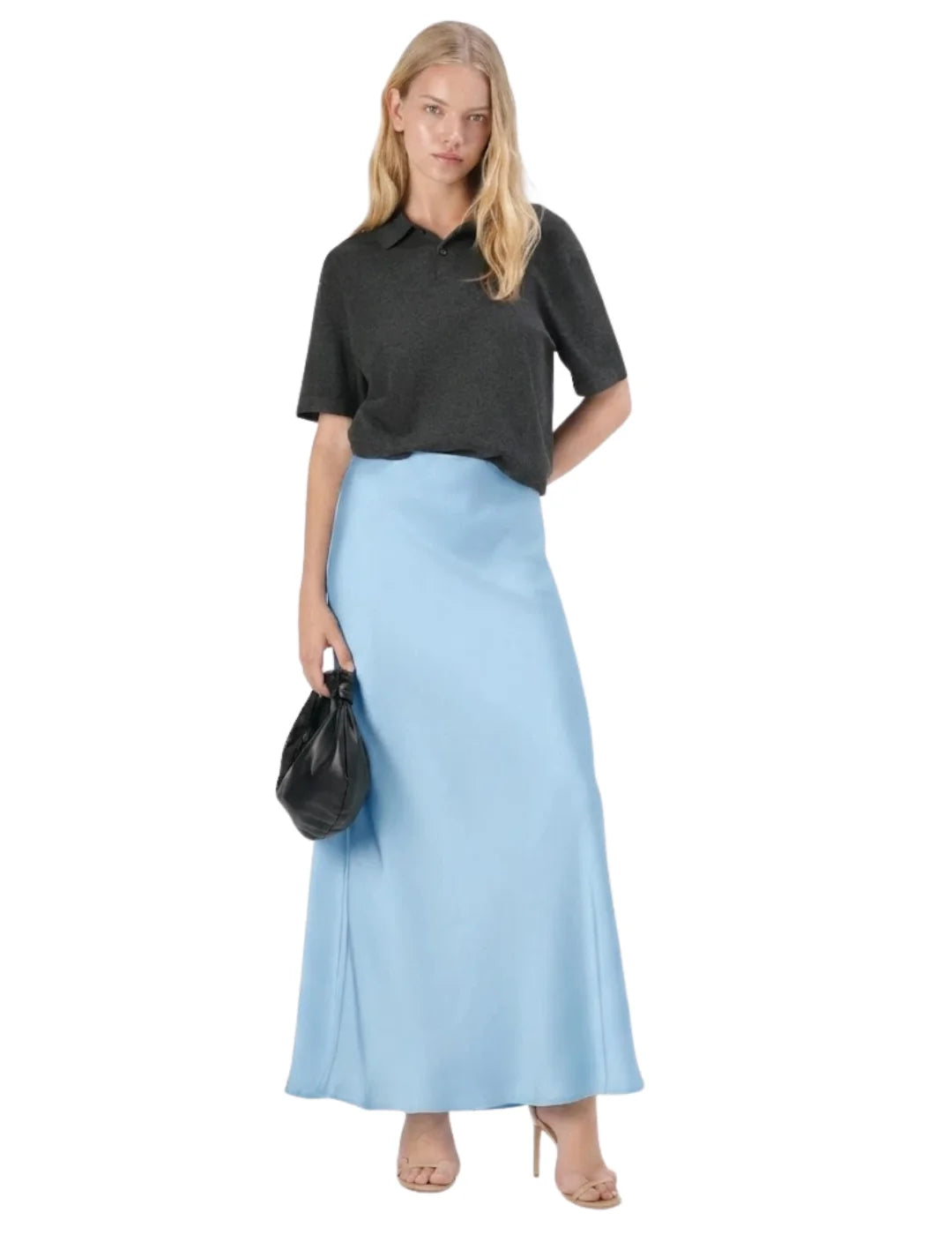 Falda Larga Satinada Vero Moda Livia Azul Cielo | Bicos de Fío