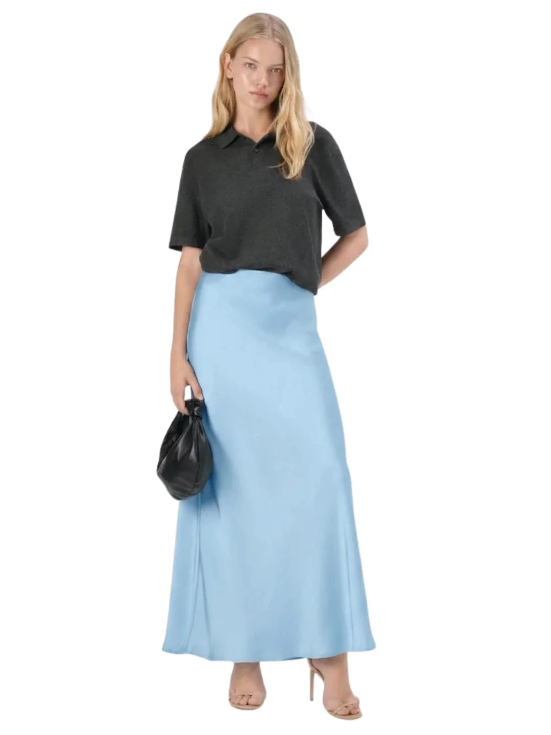 Falda Larga Satinada Vero Moda Livia Azul Cielo | Bicos de Fío
