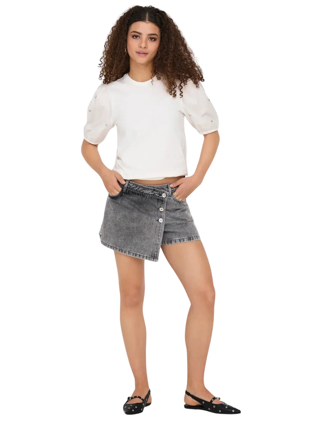 Falda Pantalón ONLY Lesly Denim Gris | Bicos de Fío