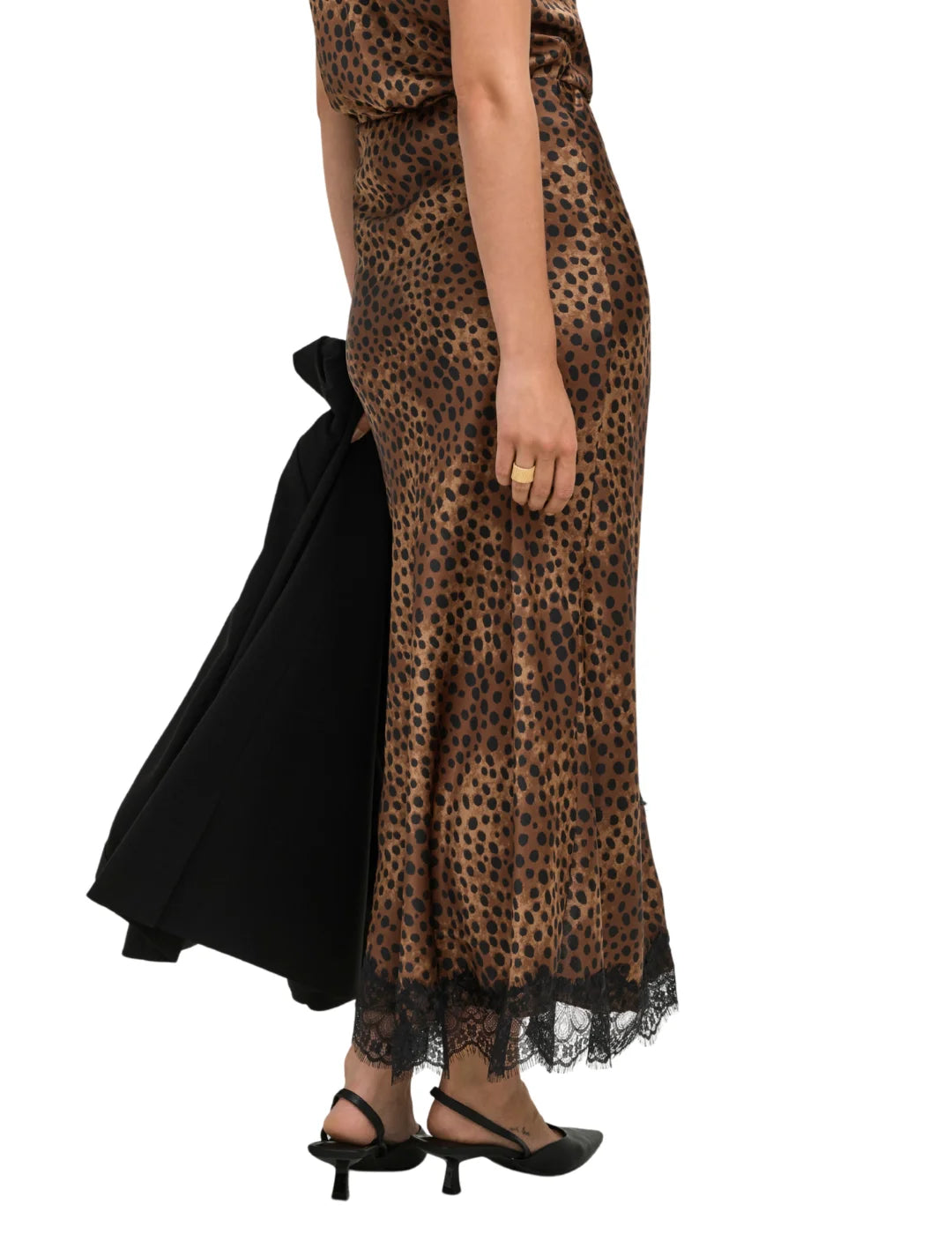 Falda Satinada ONLY Menus Animal Print Marrón | Bicos de Fío