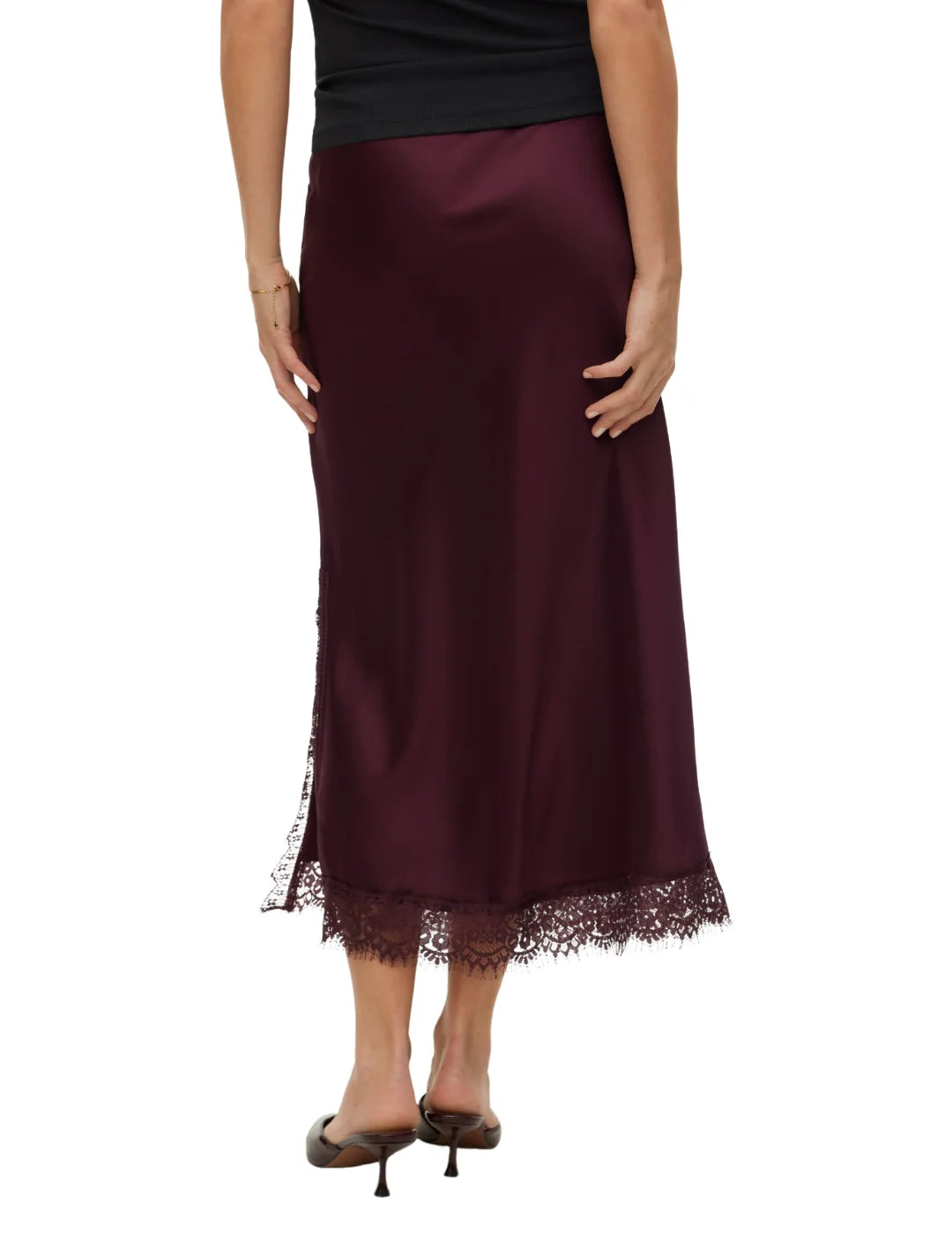 Falda Satinada Larga Vero Moda Hasley Vino Tinto | Bicos de Fío