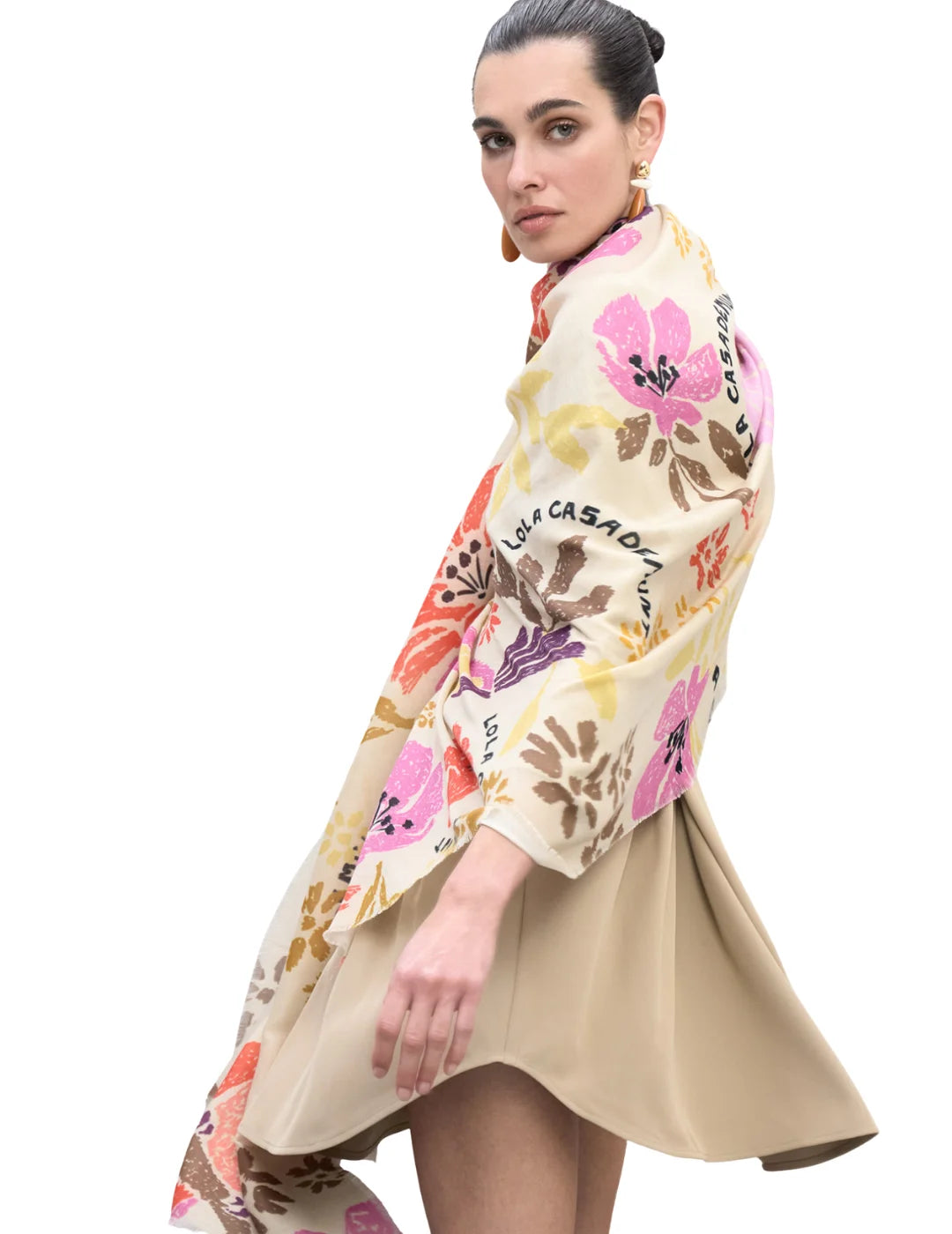 Foulard Lola Casademunt Flores Aves Beige | Bicos de Fío
