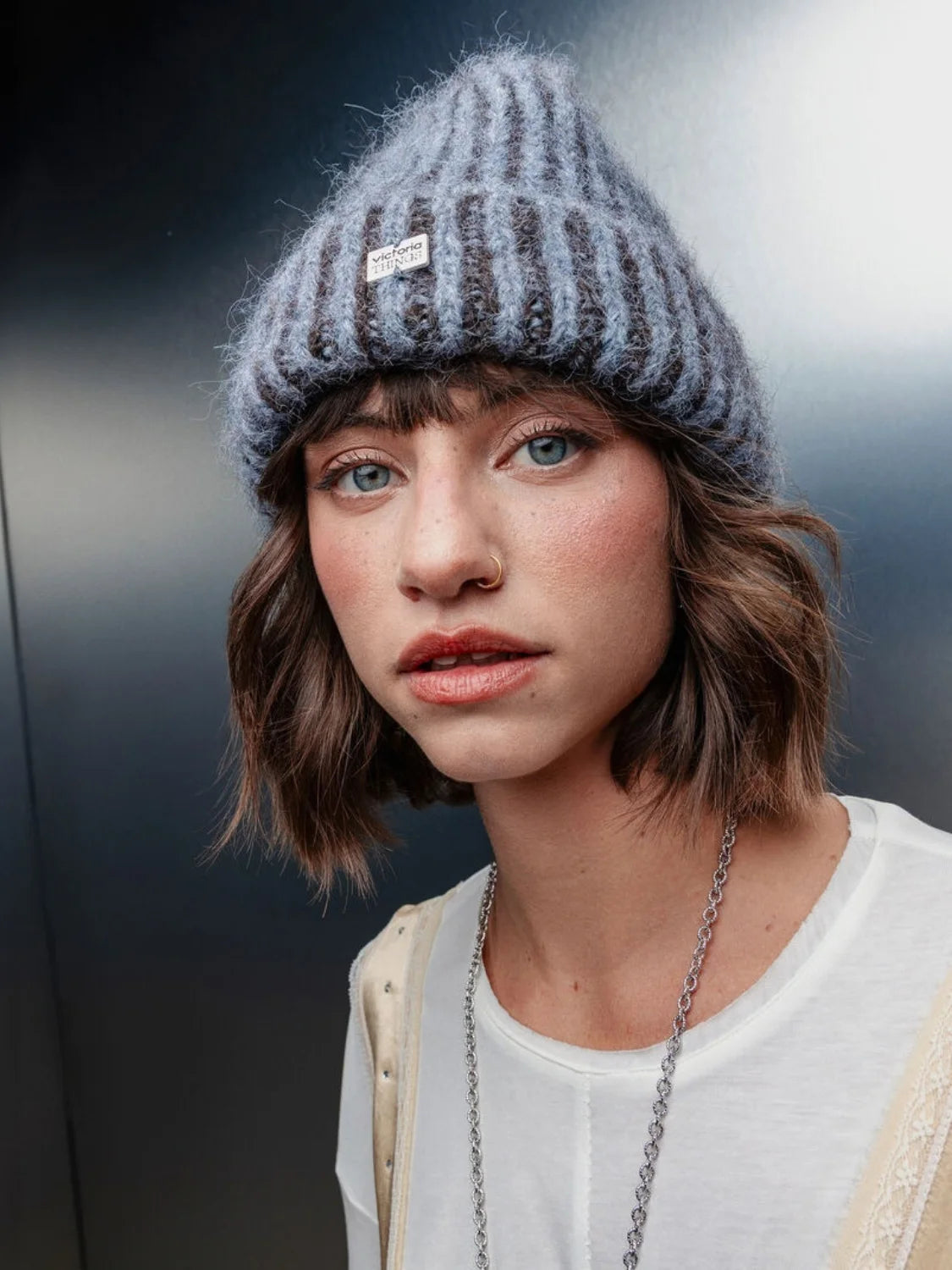 Gorro Punto Bicolor Victoria Gris | Bicos de Fío