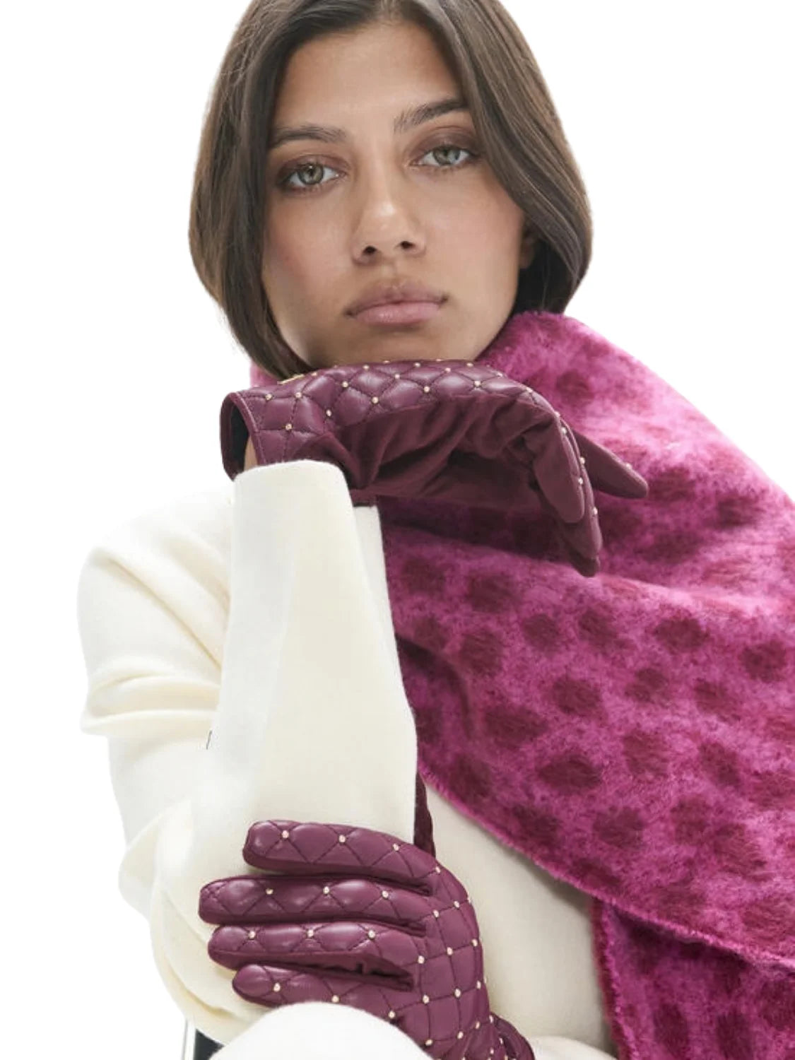 Guantes Lola Casademunt Mini Tachas Burdeos | Bicos de Fío