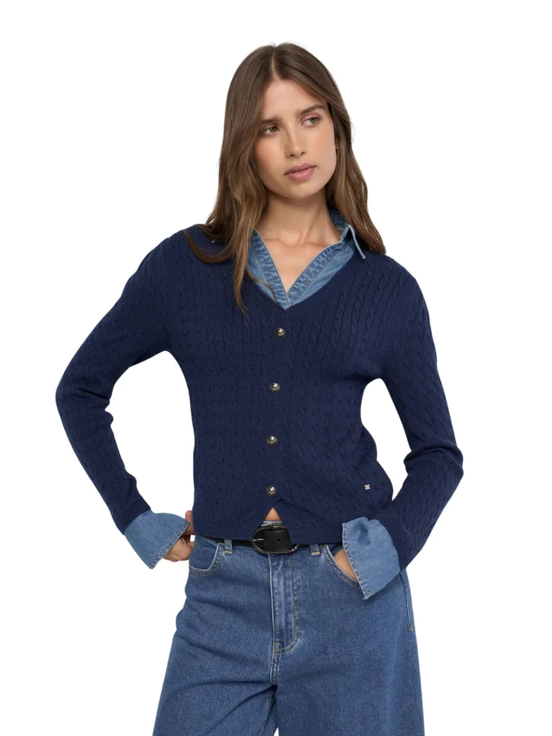Jersey Combinado Camisa Salsa Jeans Azul Marino| Bicos de Fío