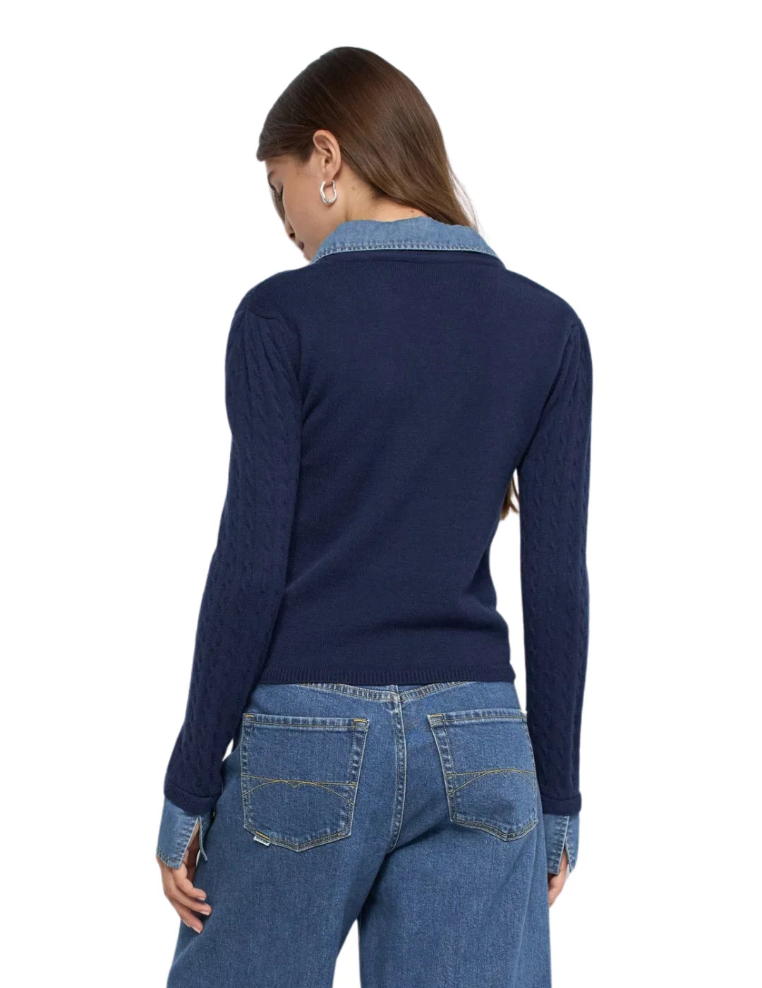 Jersey Combinado Camisa Salsa Jeans Azul Marino| Bicos de Fío
