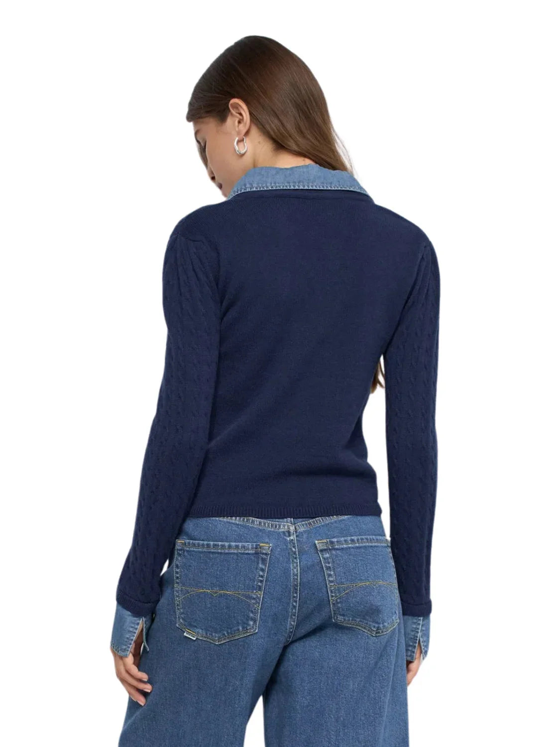 Jersey Combinado Camisa Salsa Jeans Azul Marino| Bicos de Fío